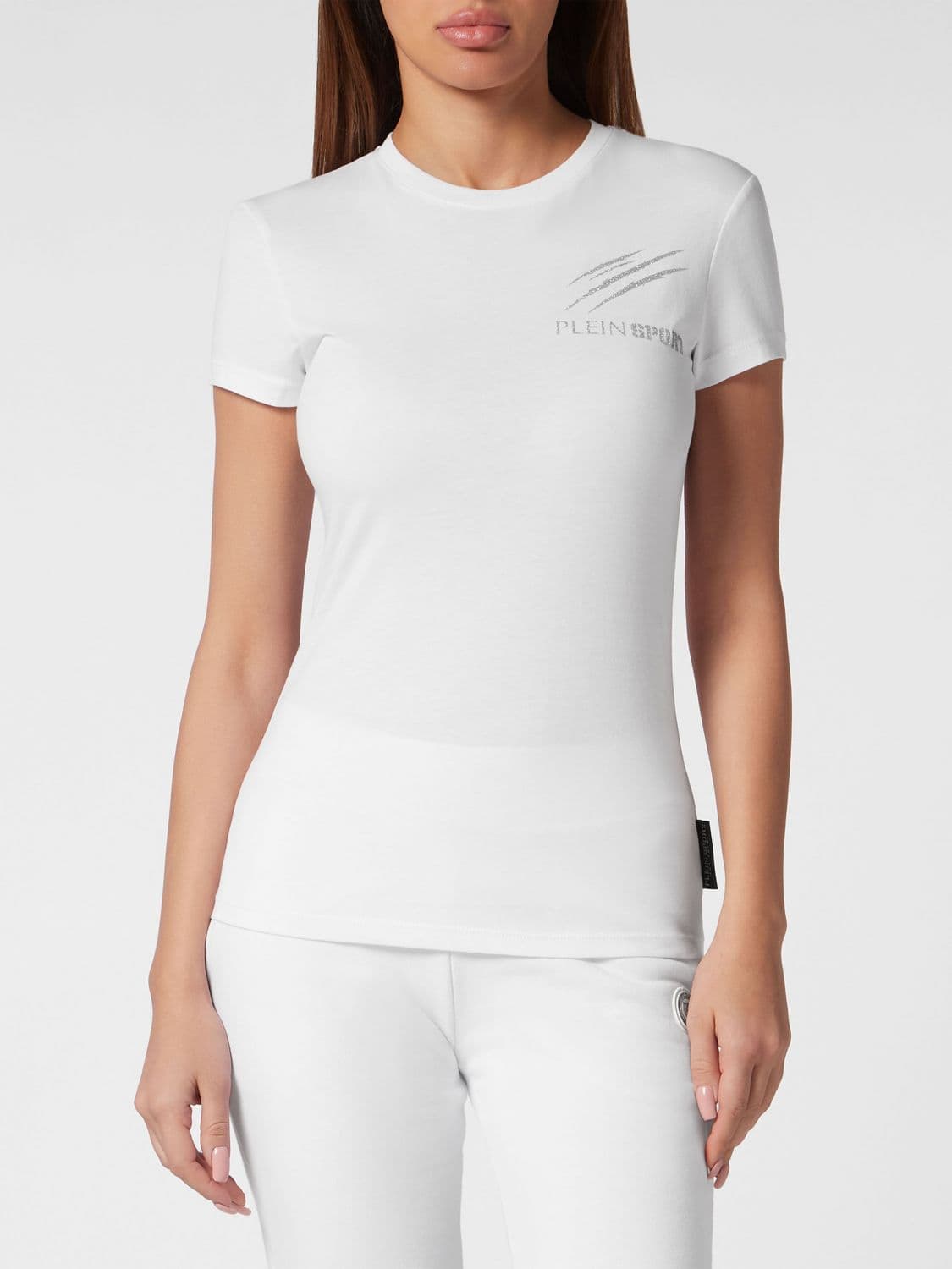 Plein Sport Slim Fit Cotton T-shirt with Contrast Glitter Logo