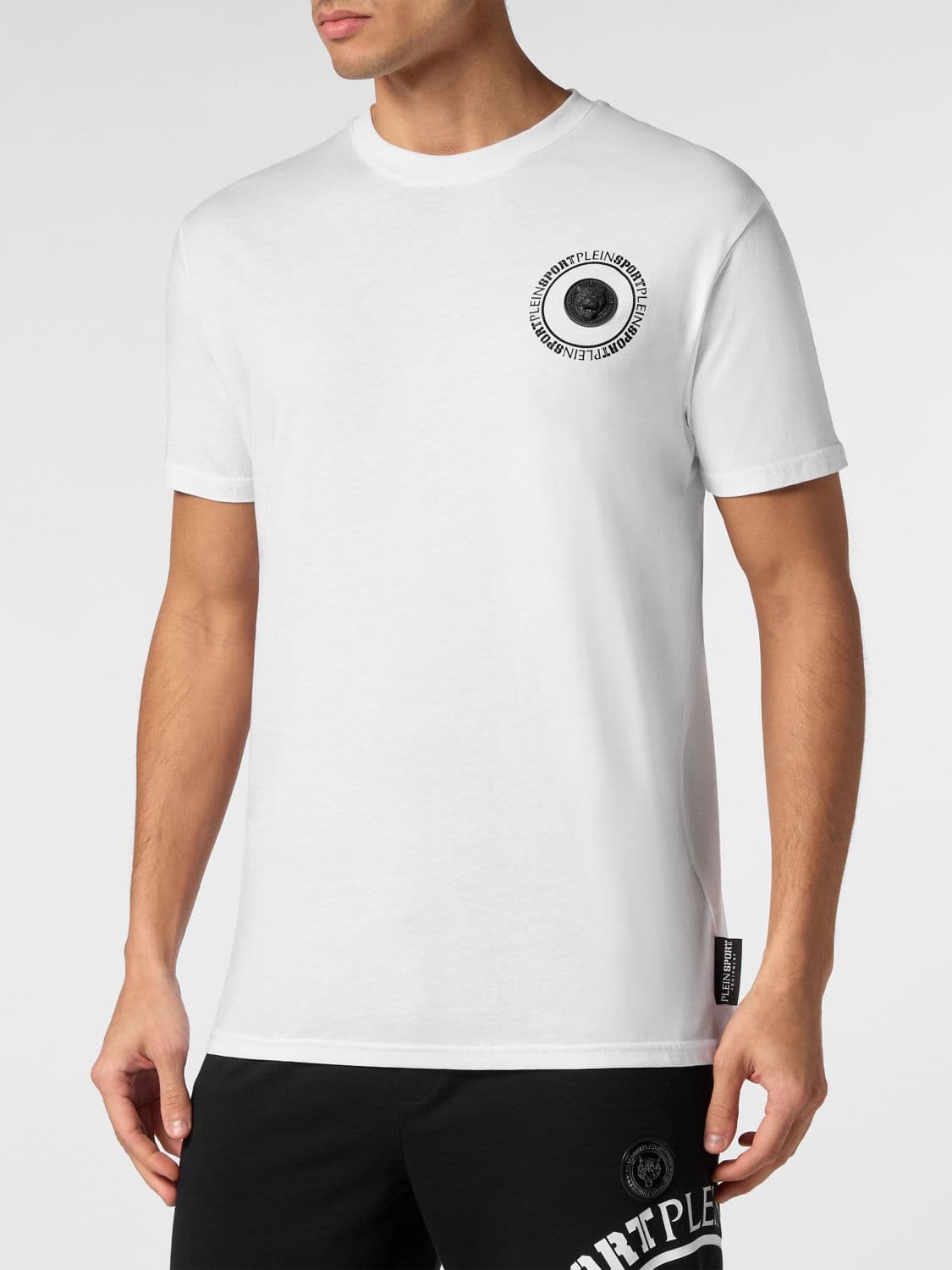 Plein Sport Slim Fit Cotton T-Shirt with Contrast Logo on the Chest