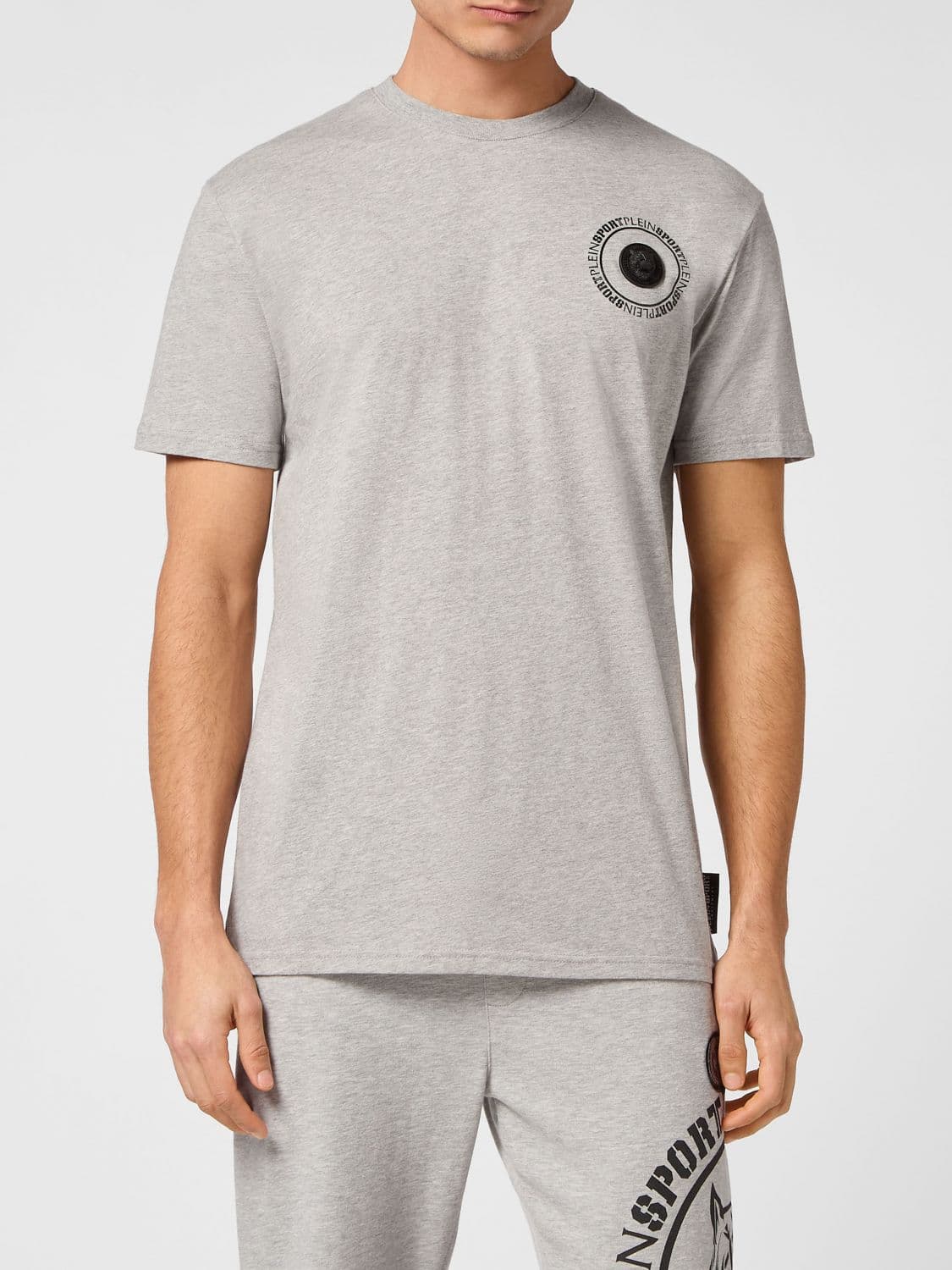 Plein Sport Slim Fit Cotton T-Shirt with Contrast Logo on the Chest