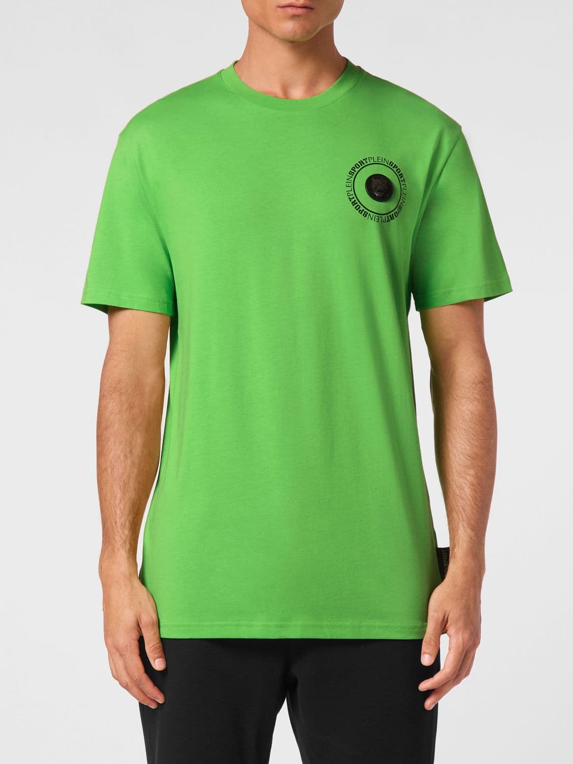 Plein Sport Slim Fit Cotton T-Shirt with Contrast Logo on the Chest