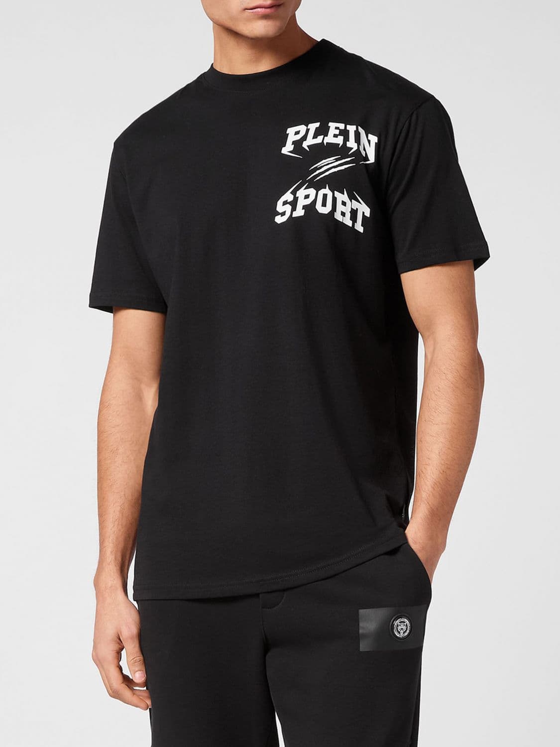Plein Sport Cotton Jersey T-shirt with Crew Neck and Back Logo