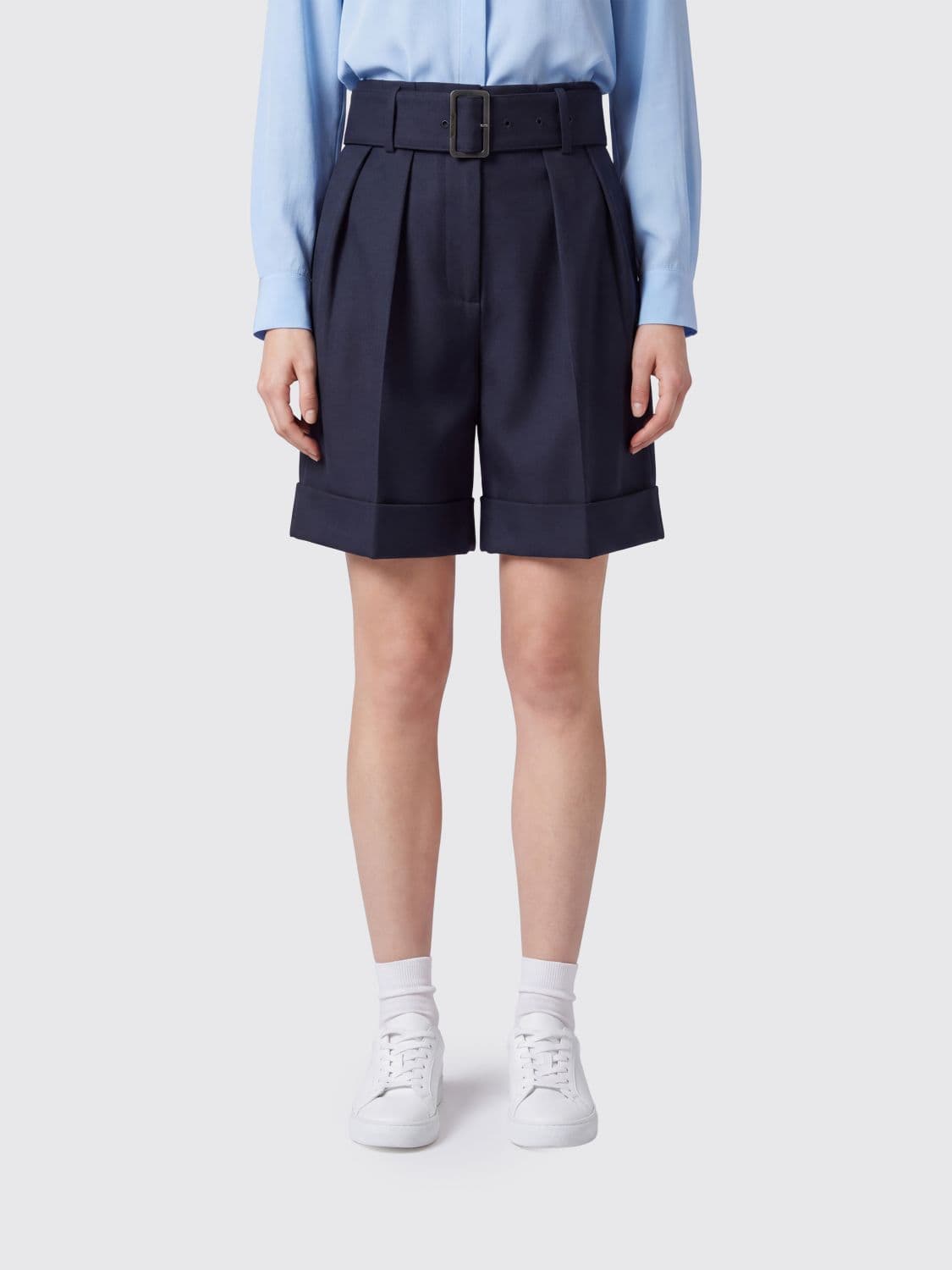 Golden Goose High-Waisted Tailored Wool Blend Shorts with Pleats and Cuffs