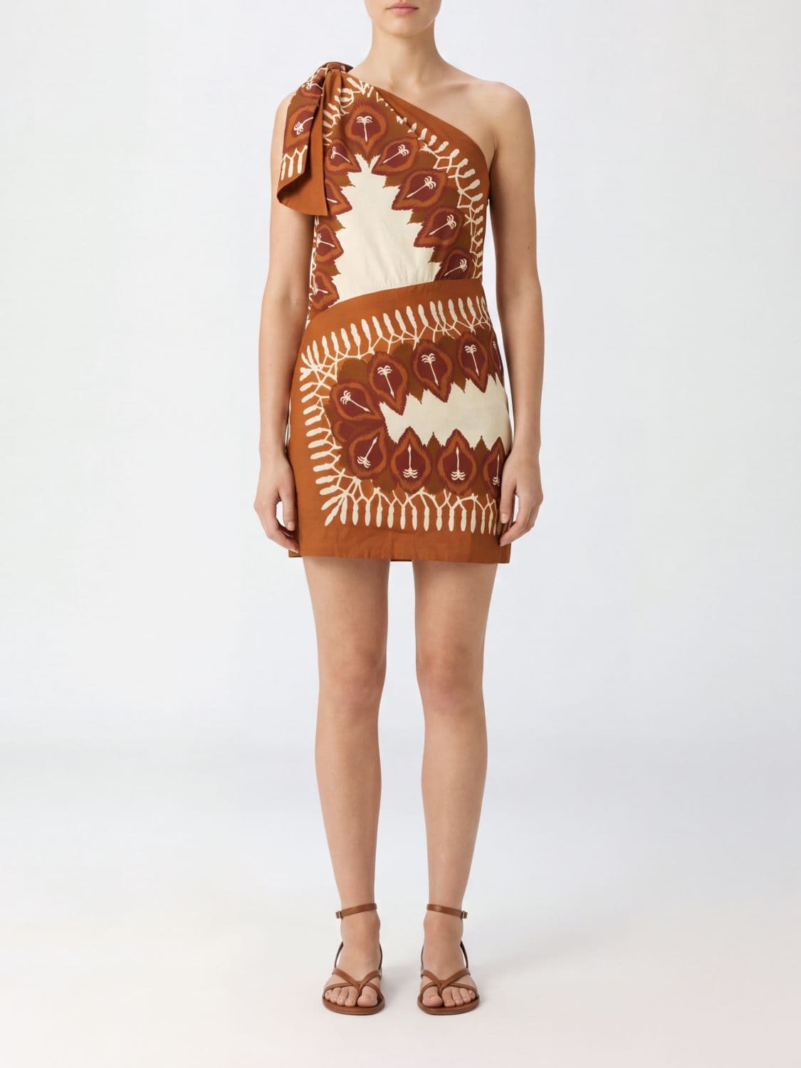 Johanna Ortiz One-Shoulder Tropical Print Cotton Sheath Mini Dress