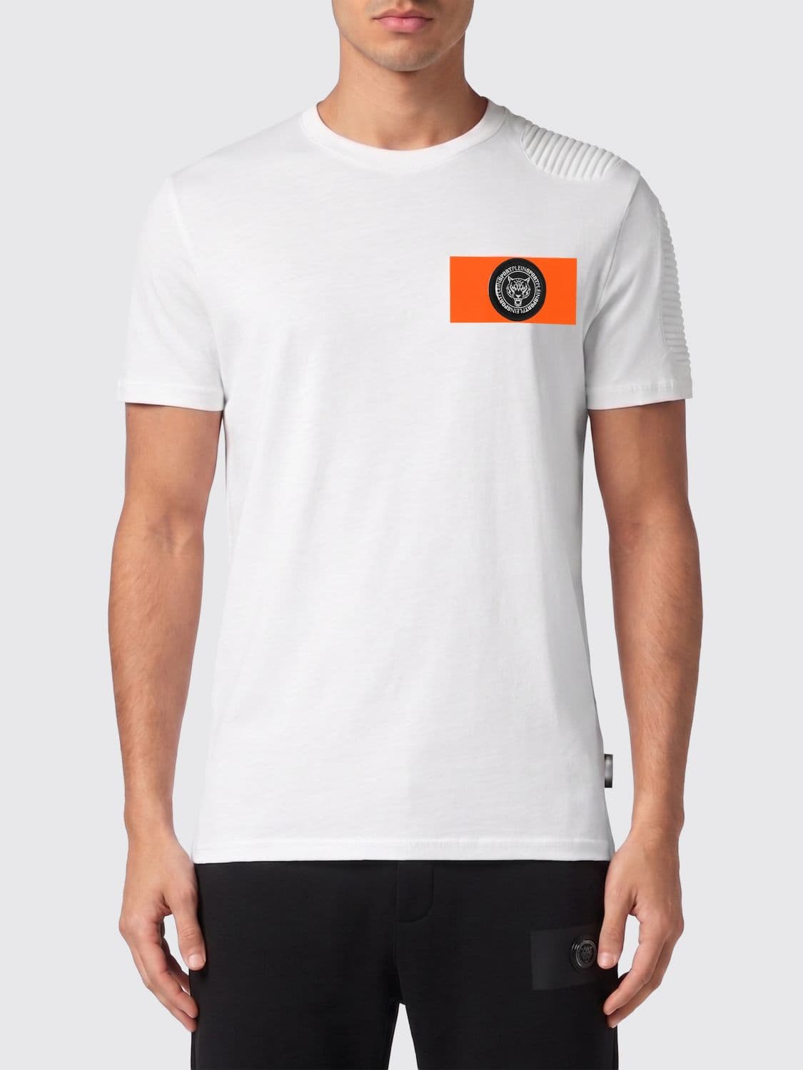 Plein Sport Cotton Crew Neck T-Shirt with Contrast Logo on the Chest