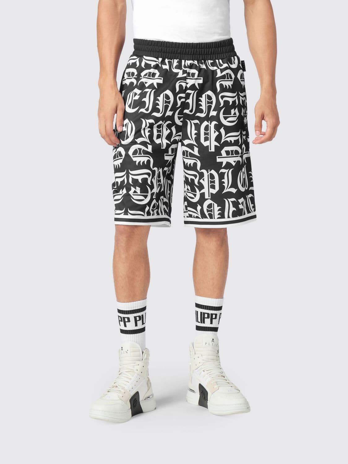 Philipp Plein Gothic Jersey Sport Shorts with Monogram Logo Print · XL