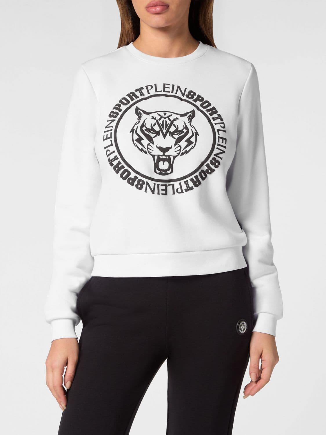 Plein Sport Crewneck Jumper in Jersey with Contrast Logo Print