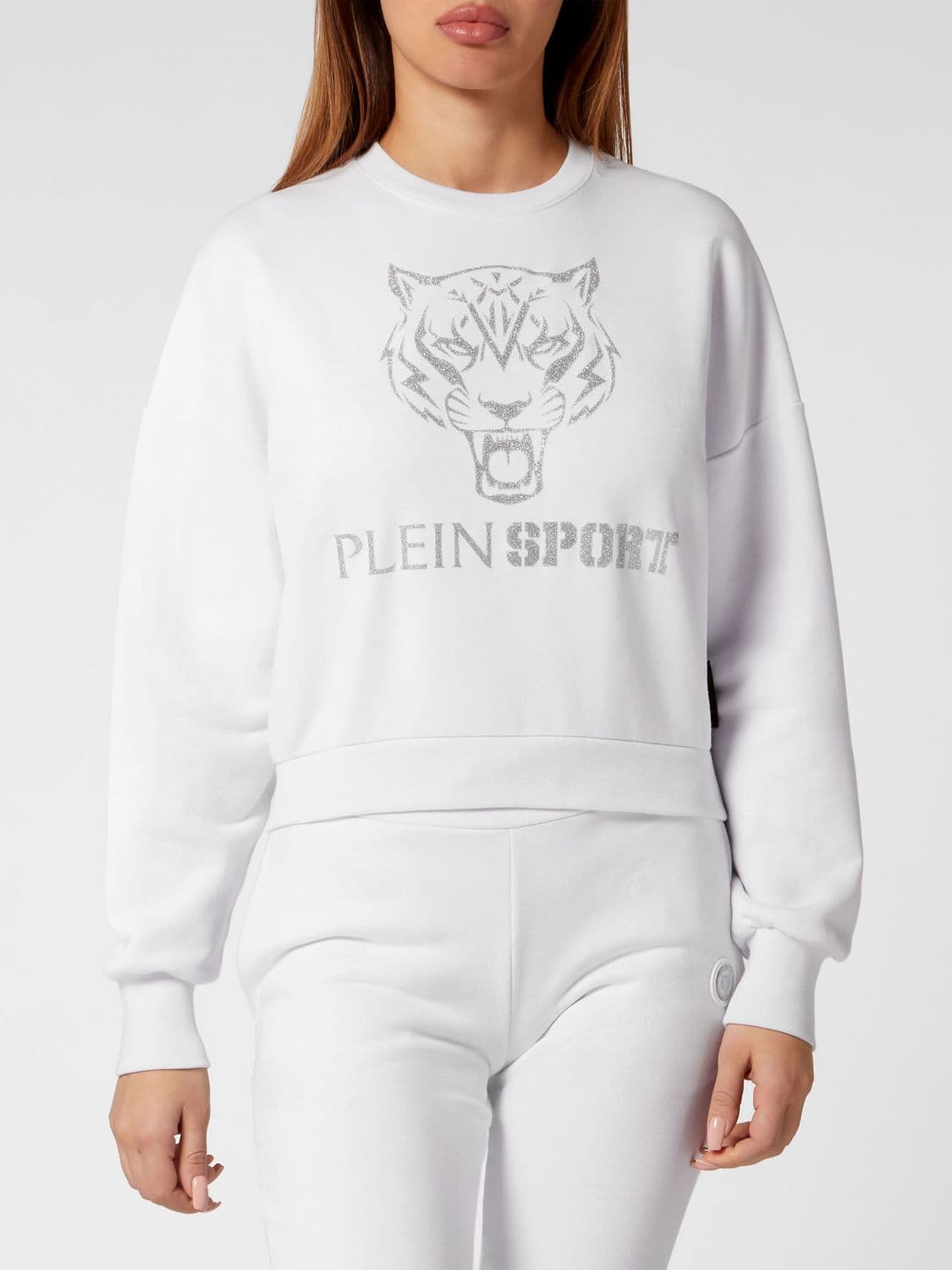 Plein Sport Crewneck Jumper in Jersey with Dropped Shoulders and Glitter Logo