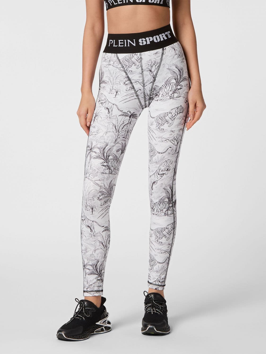 Plein Sport High-Waisted Skinny Leggings with Tropical Floral Print