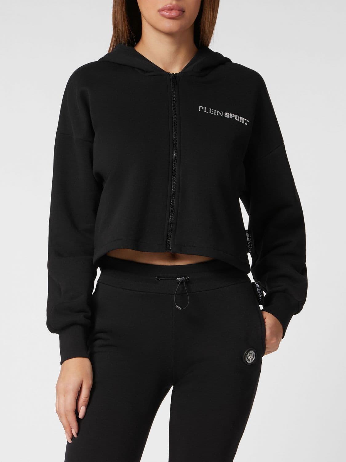 Plein Sport Zip-Up Hoodie in Jersey with Glitter Logo