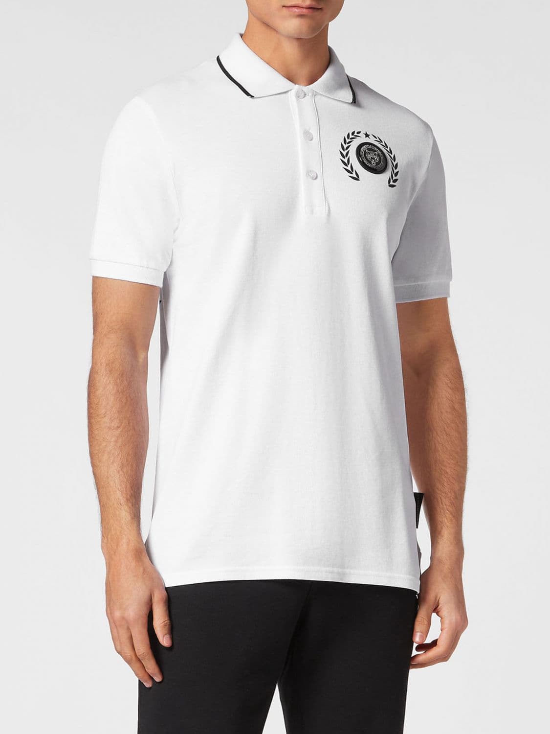 Plein Sport Short-Sleeve Jersey Polo Shirt with Classic Collar and Logo