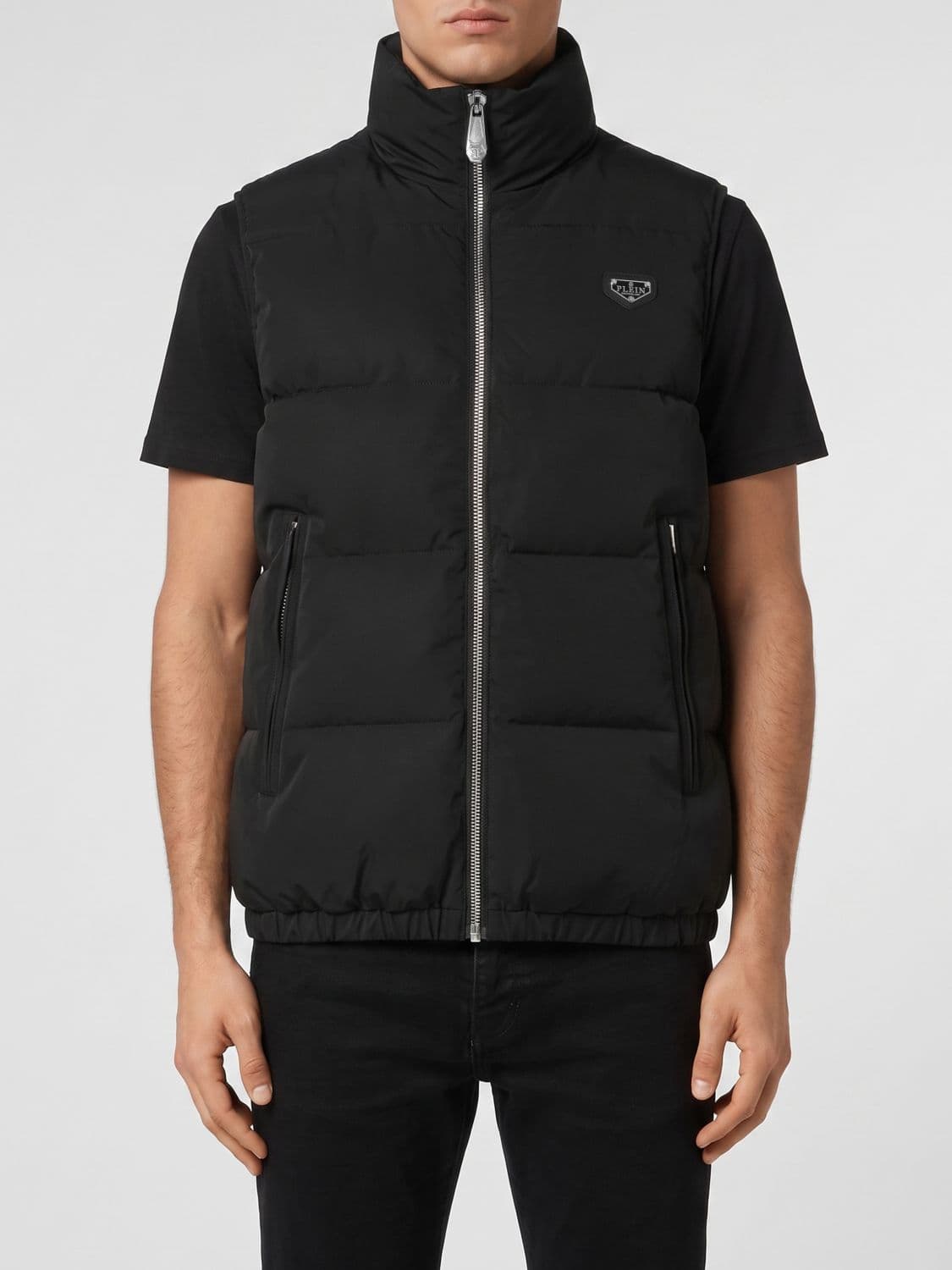 Philipp Plein High Neck Padded Technical Fabric Vest with Zip