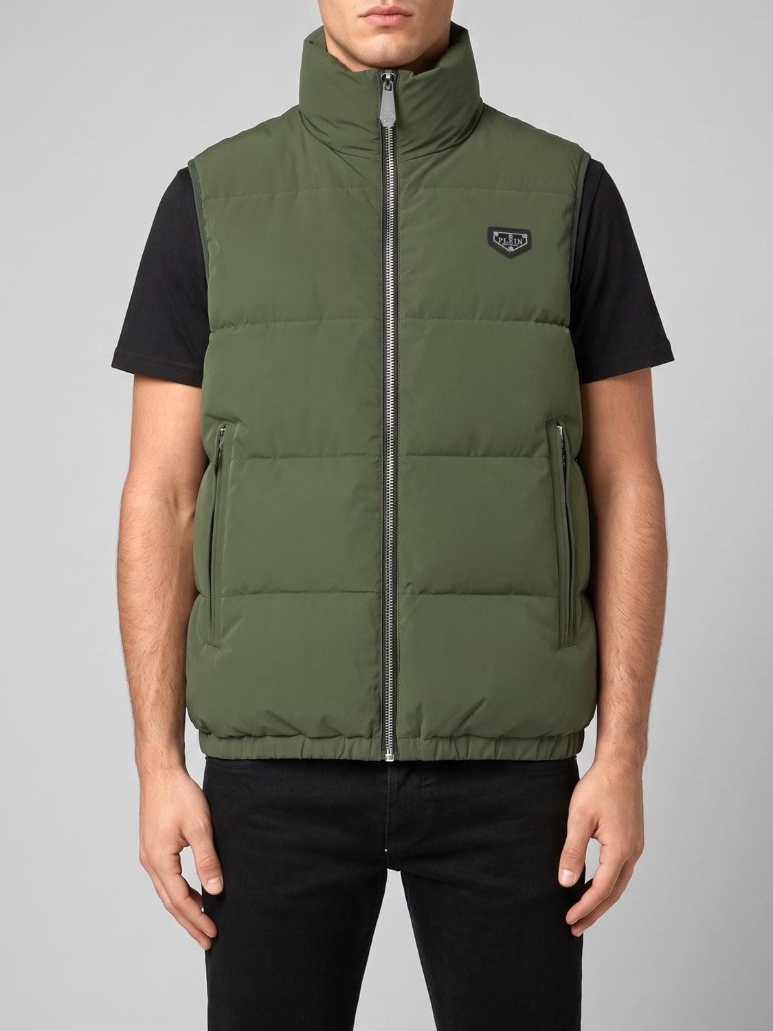 Philipp Plein High Neck Padded Technical Fabric Vest with Zip
