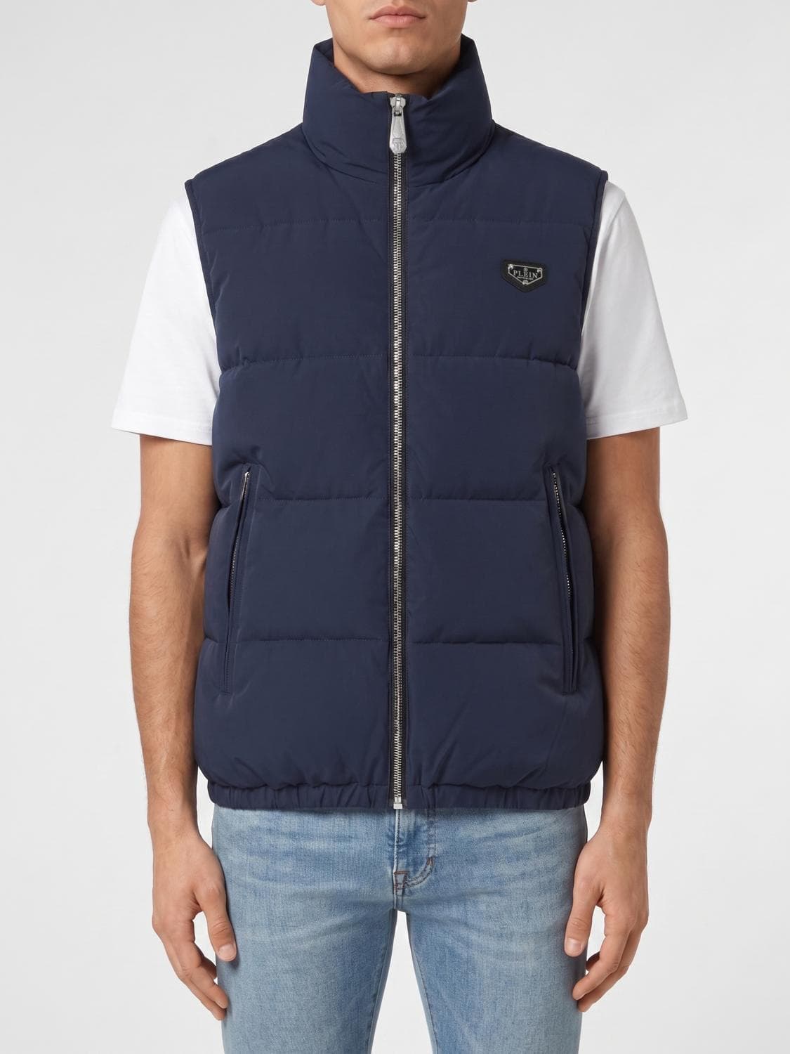 Philipp Plein High Neck Padded Technical Fabric Vest with Zip