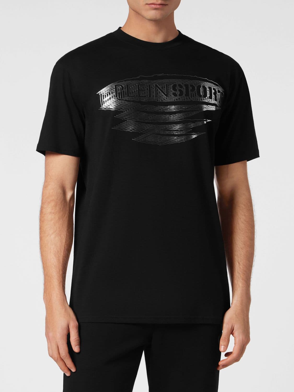 Plein Sport Cotton Crew Neck T-Shirt with Tone-on-Tone Logo Print