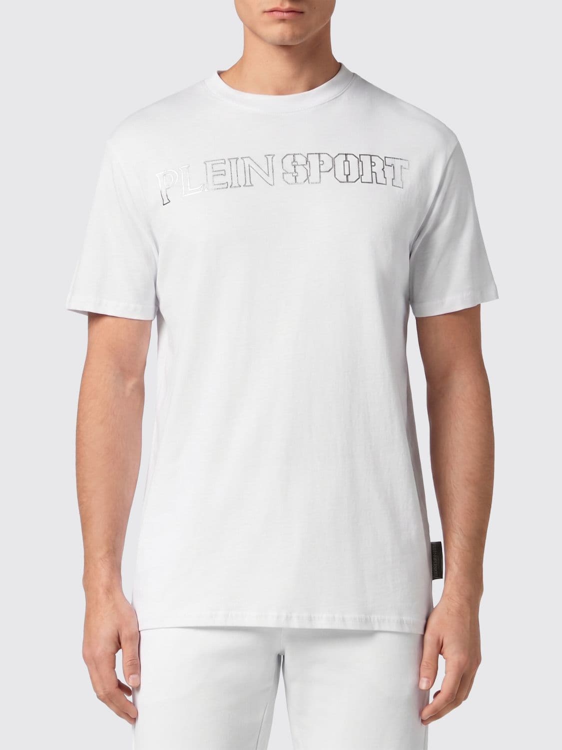 Plein Sport Slim Fit Cotton T-Shirt with Graphic Print and Laminated Logo