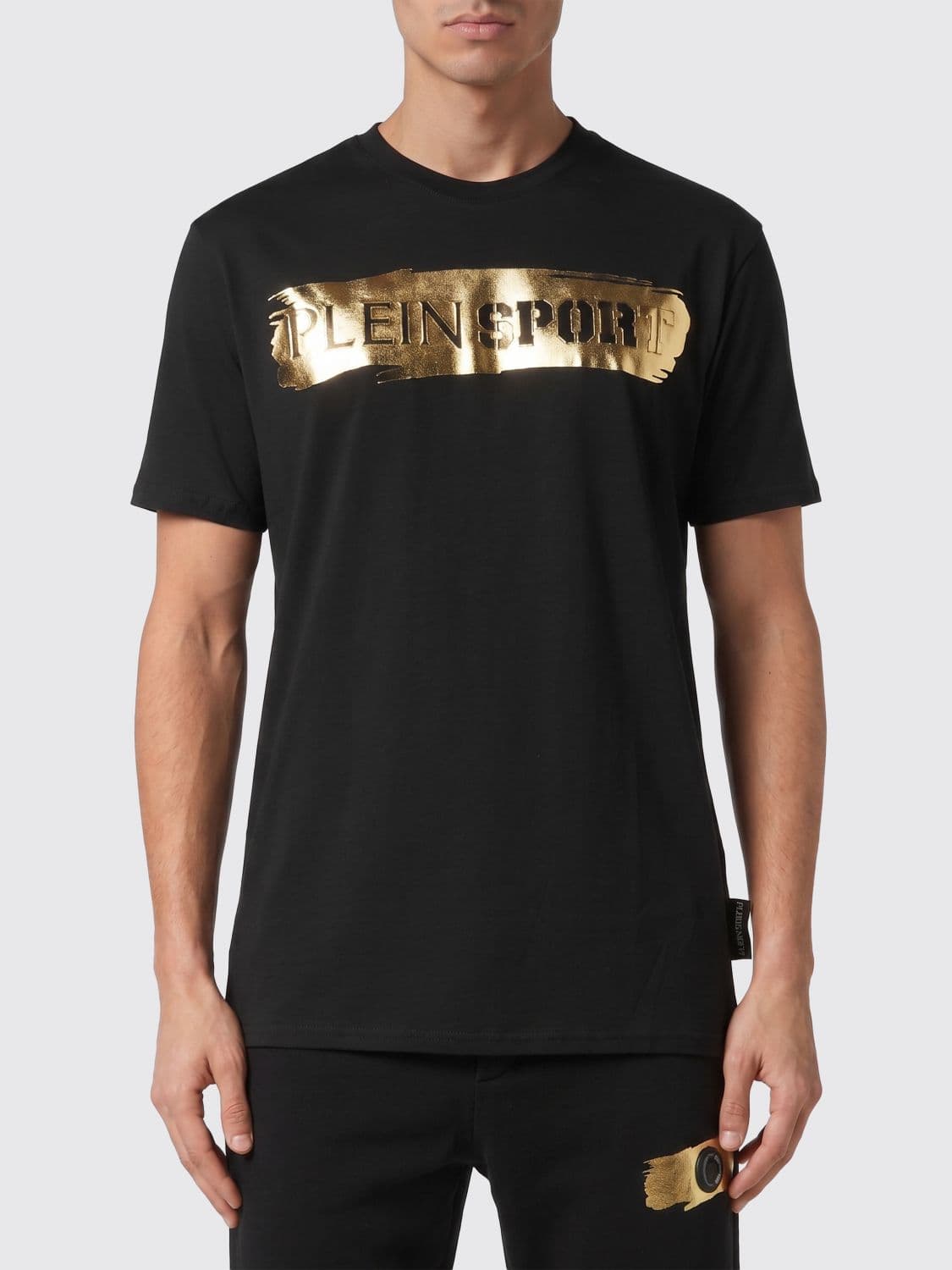 Plein Sport Slim Fit Cotton T-Shirt with Contrast Laminated Logo