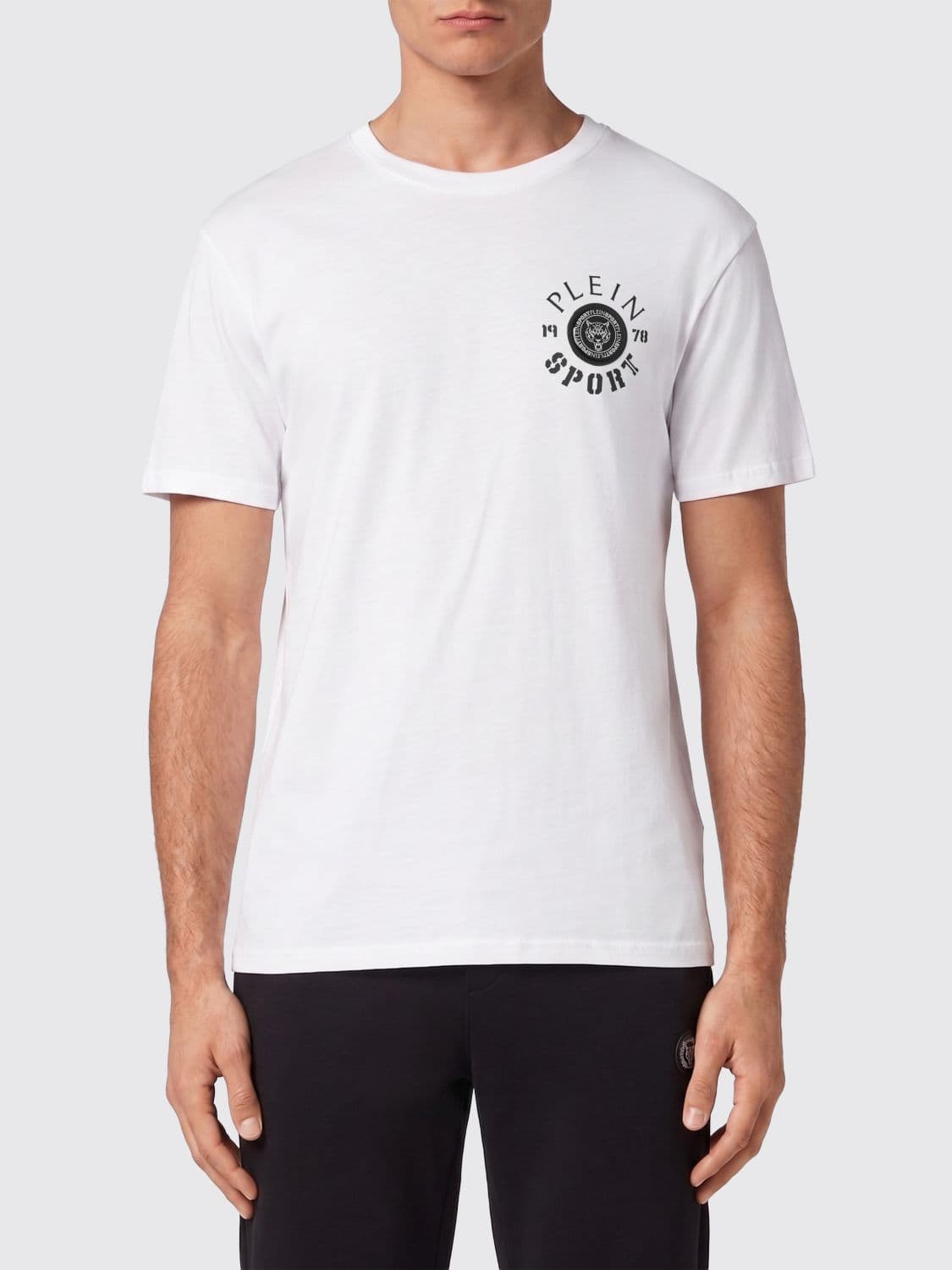 Plein Sport Slim Fit Cotton T-Shirt with Contrast Front Logo