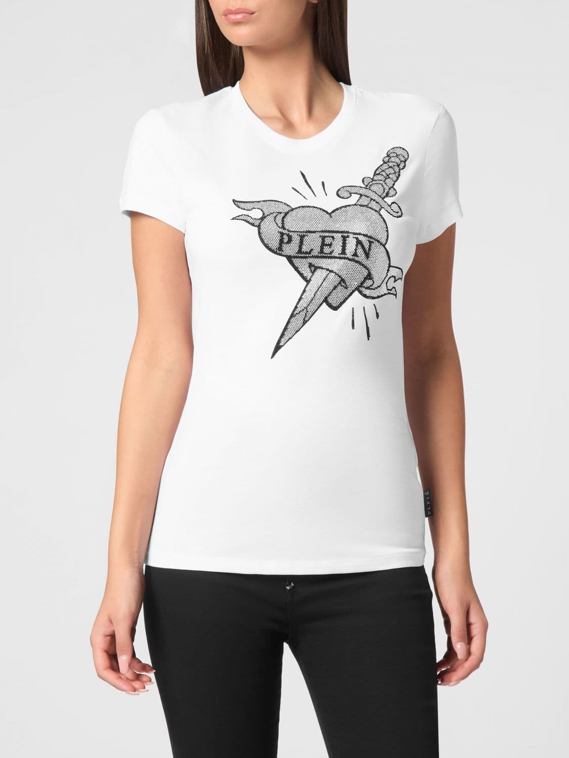 Philipp Plein Slim Fit Jersey T-shirt with Graphic Print and Rhinestones