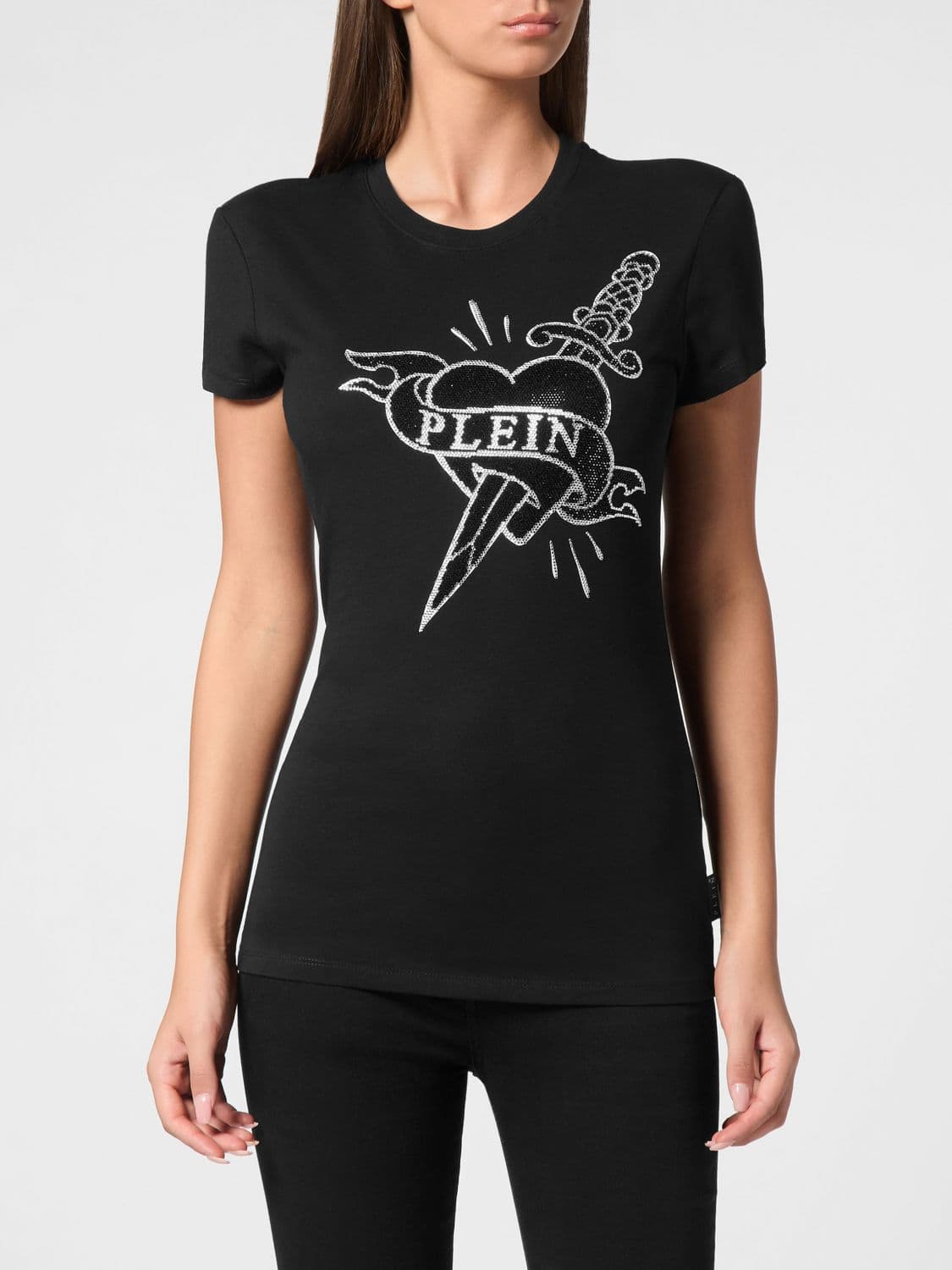 Philipp Plein Slim Fit Jersey T-shirt with Graphic Print and Rhinestones