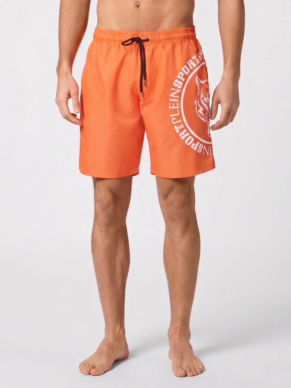 Plein Sport Nylon Swim Trunks with Contrasting Logo and Drawstring