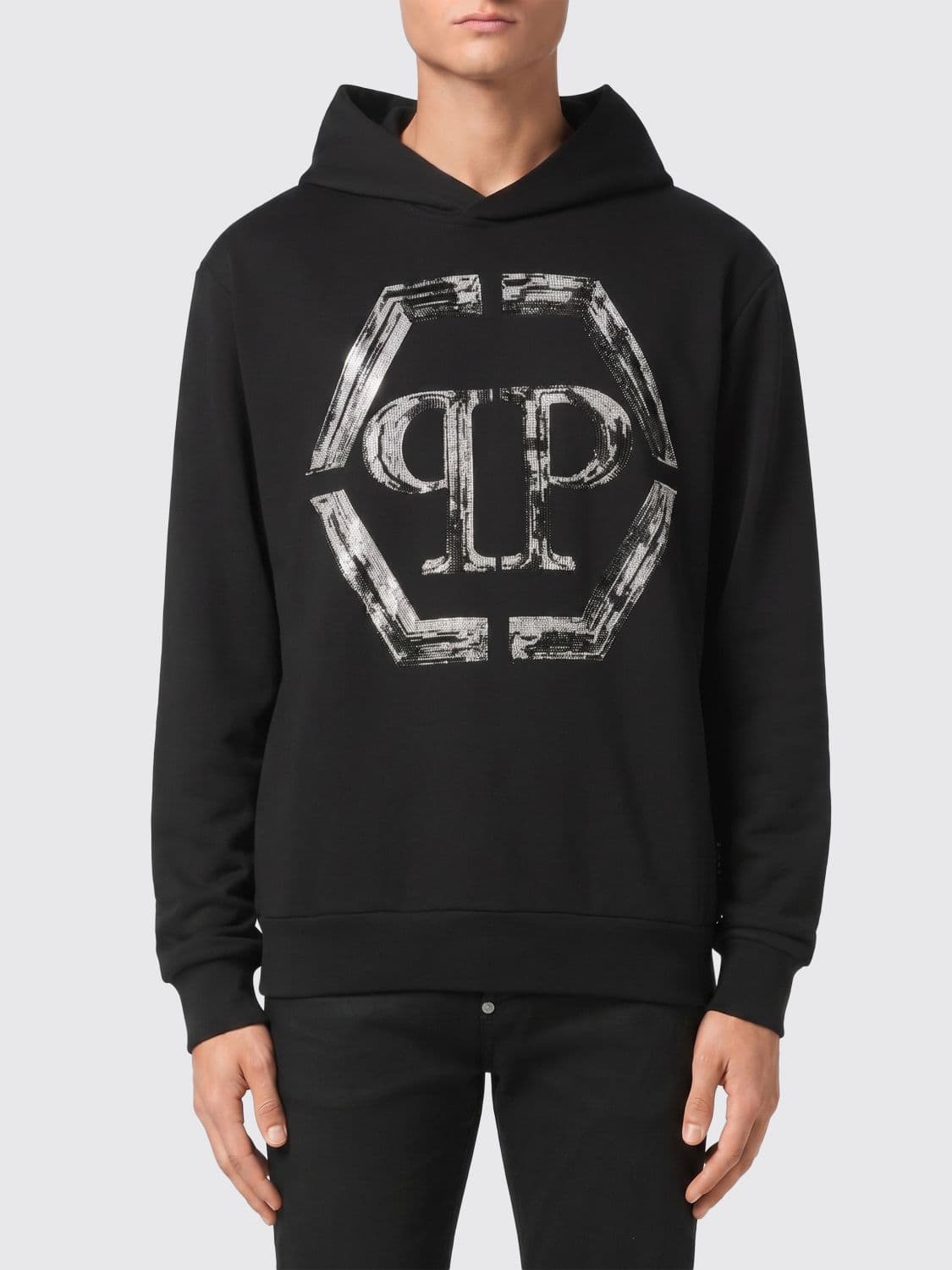 Philipp Plein Cotton Hoodie with Hexagon Logo and Monogram