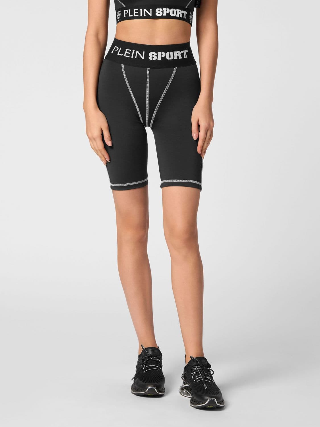 Plein Sport High-Waisted Cycling Shorts with Logo Waistband