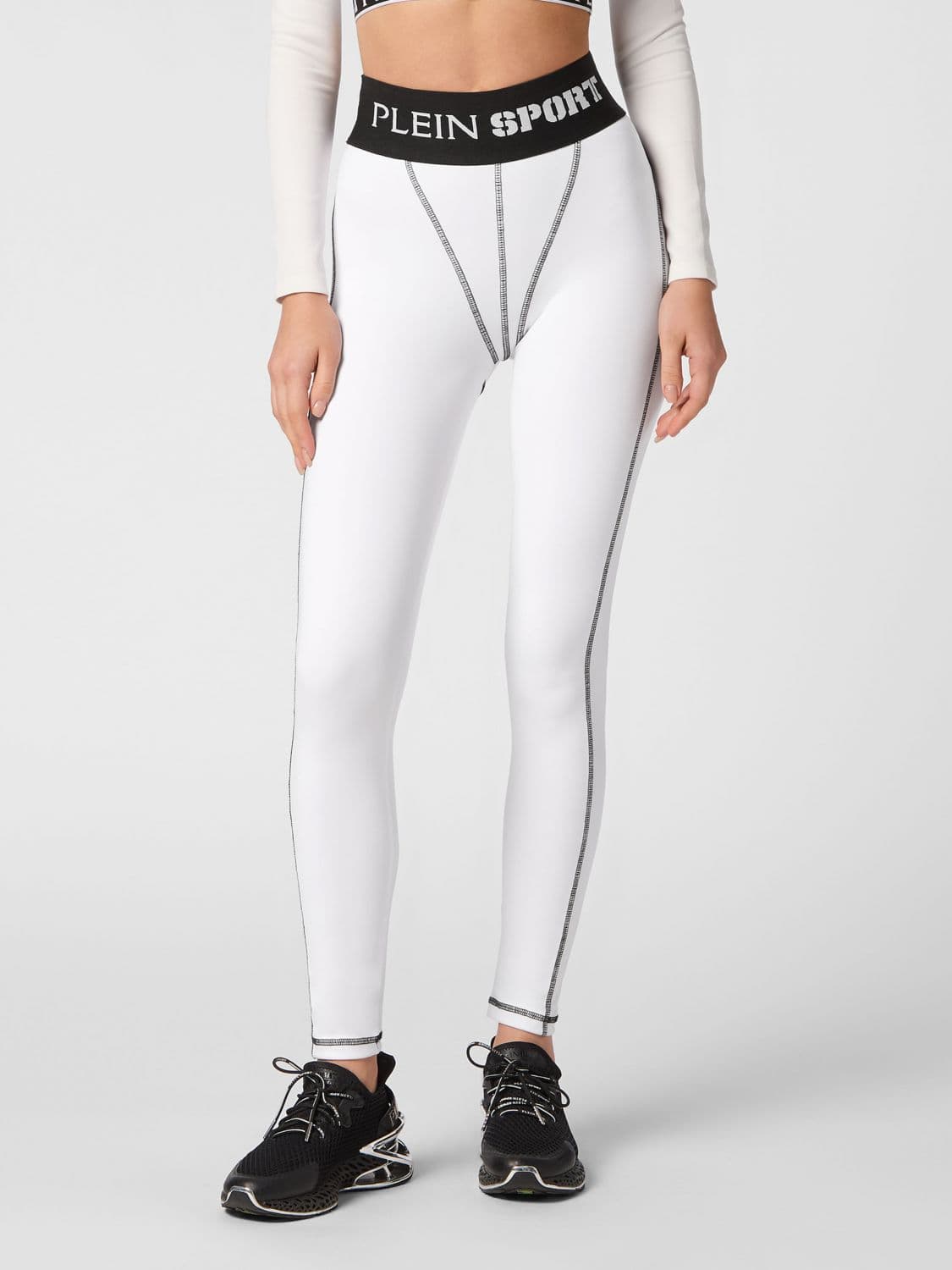 Plein Sport High-Waisted Technical Leggings with Logo Waistband