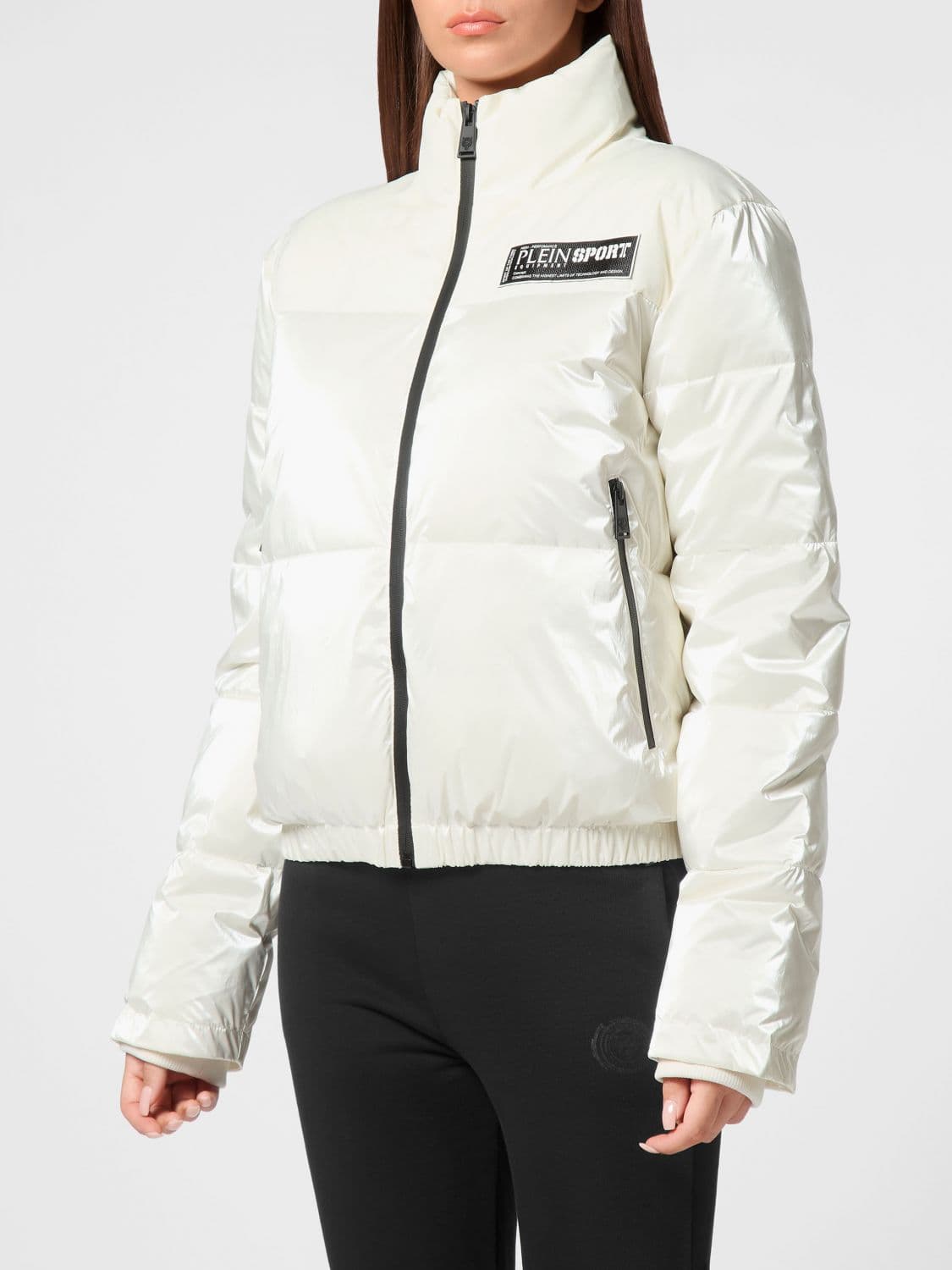 Plein Sport Cropped Quilted Bomber Jacket with High Neck