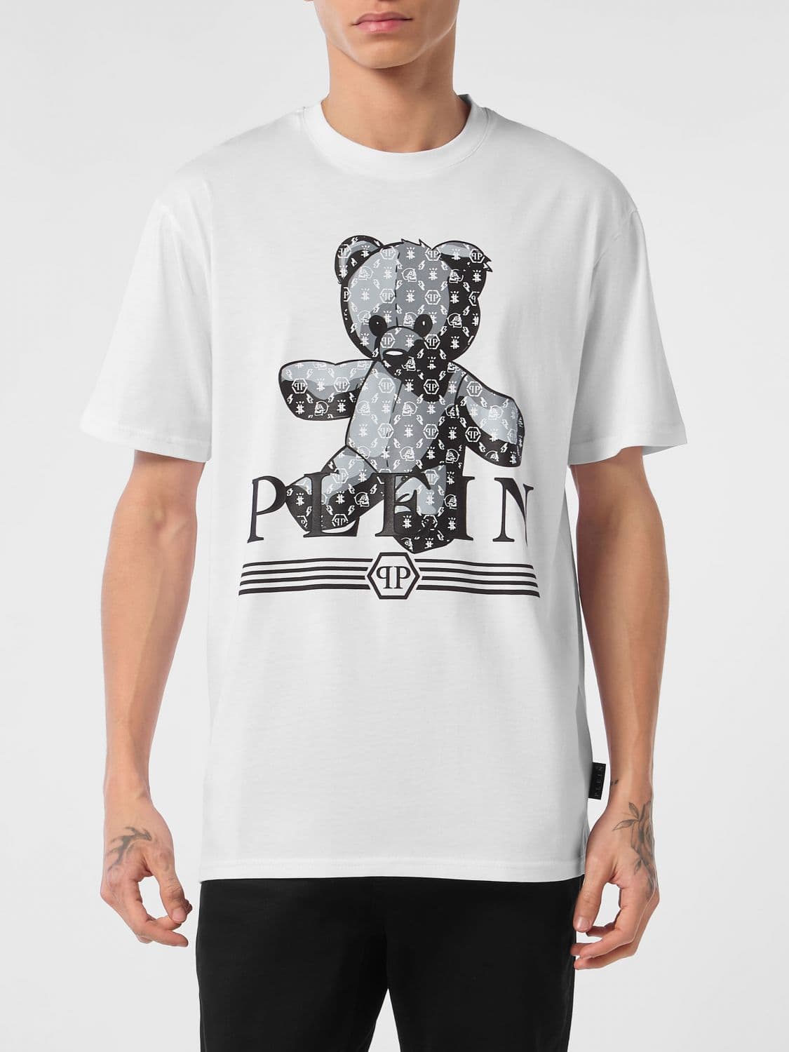 Philipp Plein Dropped Shoulder Teddy Bear Print Cotton T-Shirt