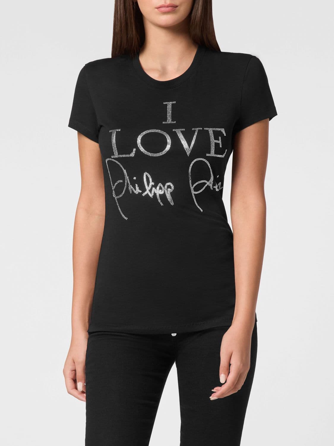 Philipp Plein Jersey T-shirt with Slogan Print and Rhinestone Embellishments · S