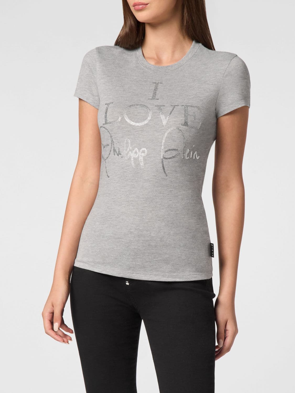 Philipp Plein Jersey T-shirt with Slogan Print and Rhinestone Embellishments