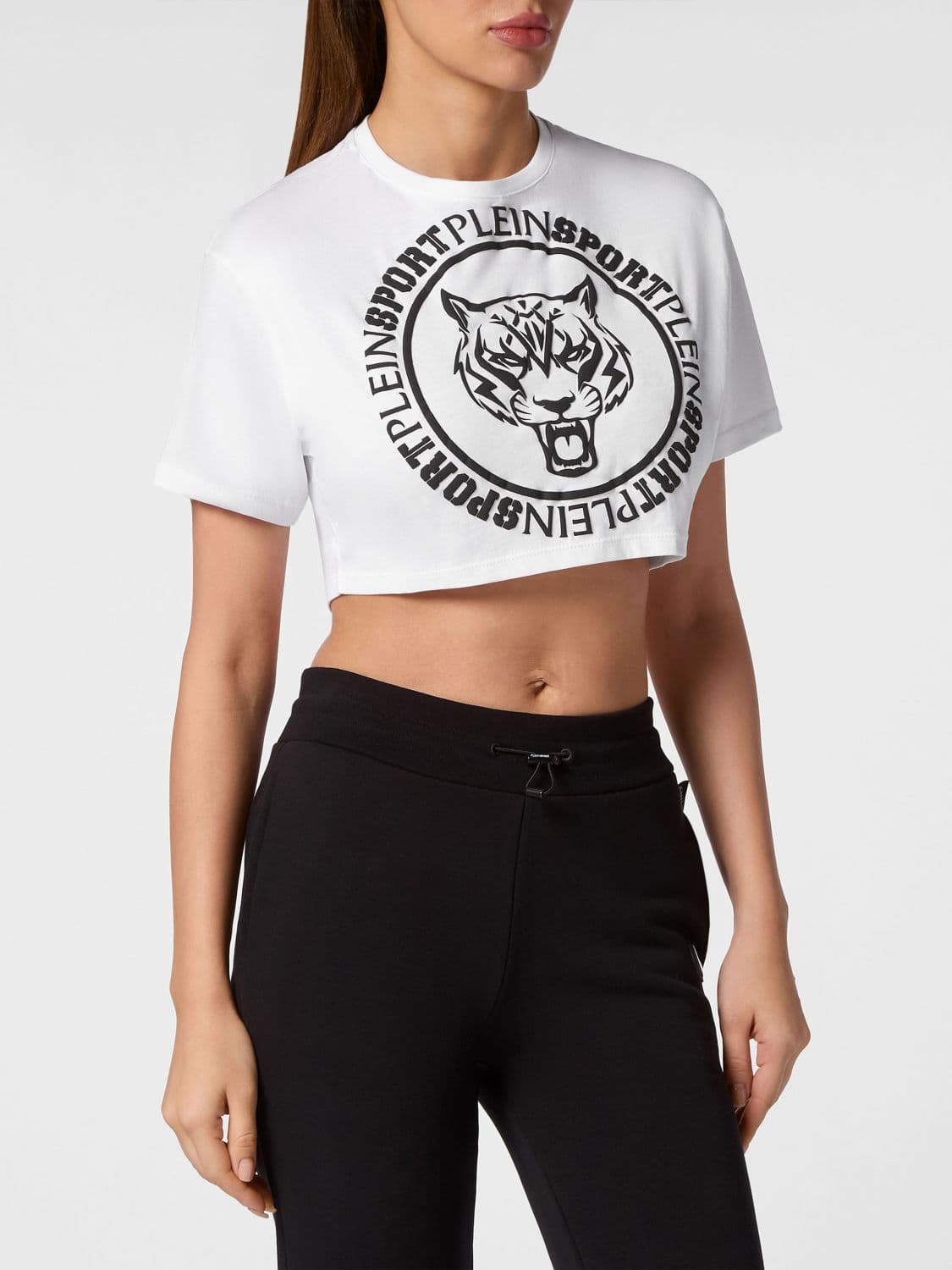 Plein Sport Cropped Jersey T-shirt with Contrast Logo Print