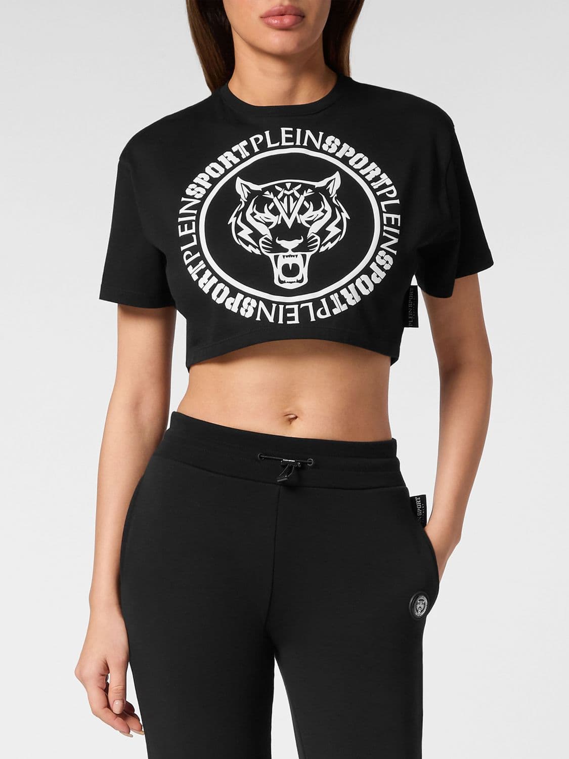 Plein Sport Cropped Jersey T-shirt with Contrast Logo Print
