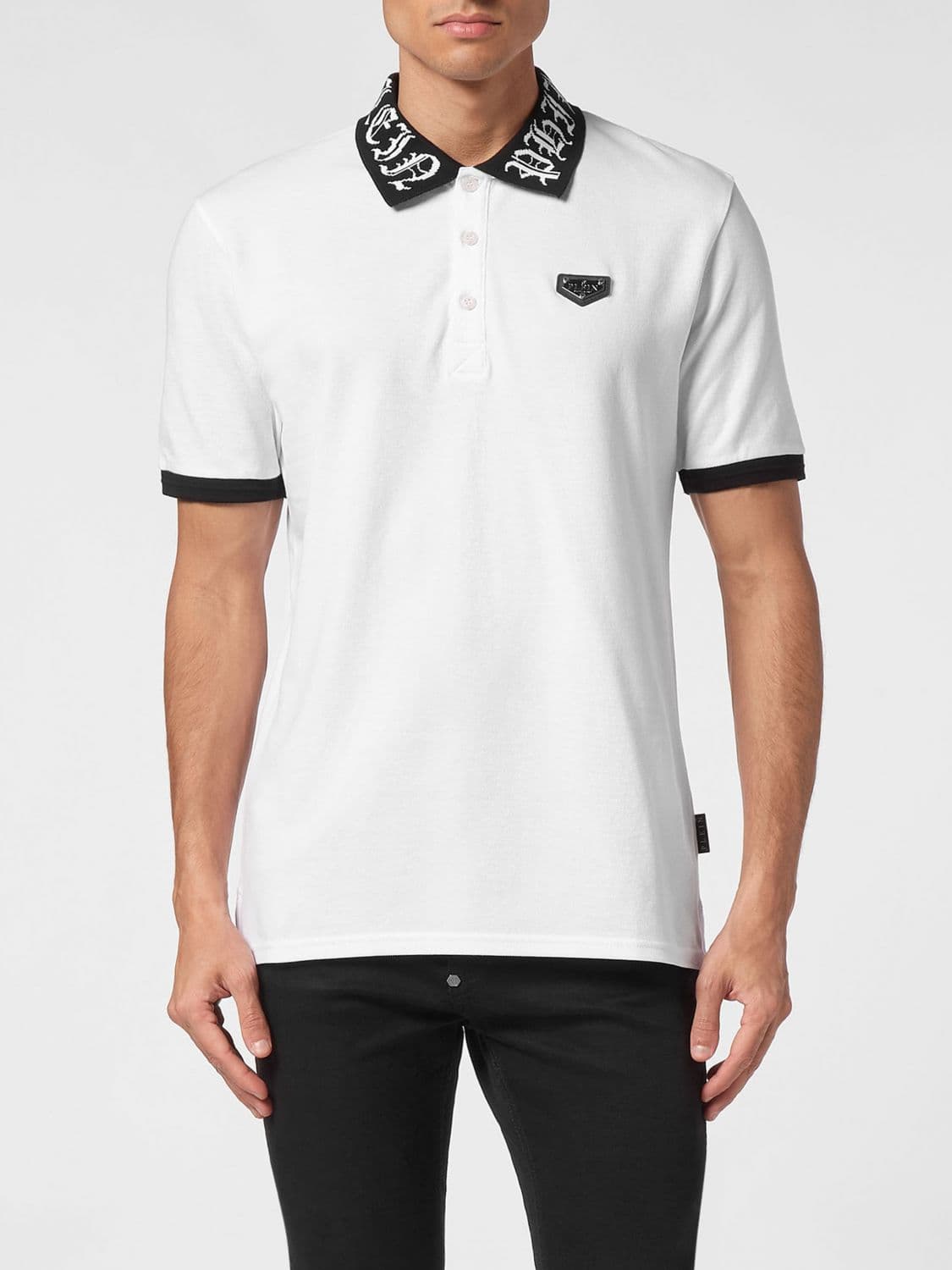 Philipp Plein Hexagon Logo Cotton Polo Shirt with Ribbed Collar