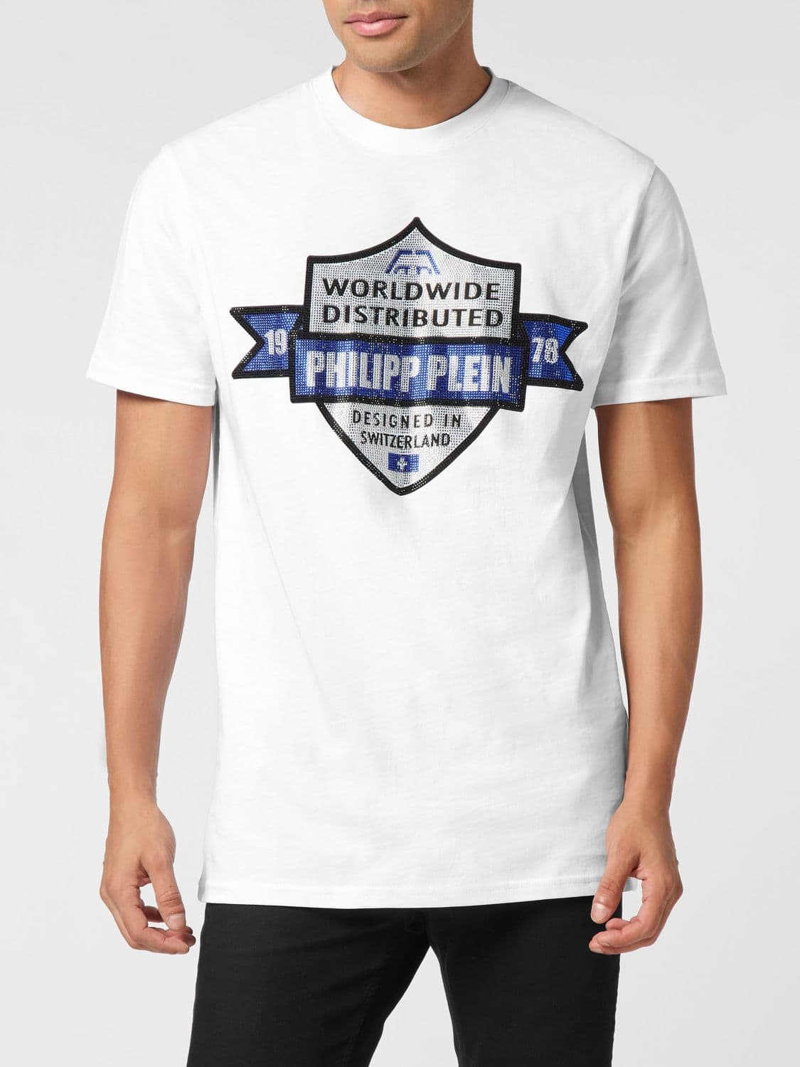 Philipp Plein Embroidered Rhinestone Logo Cotton T-Shirt