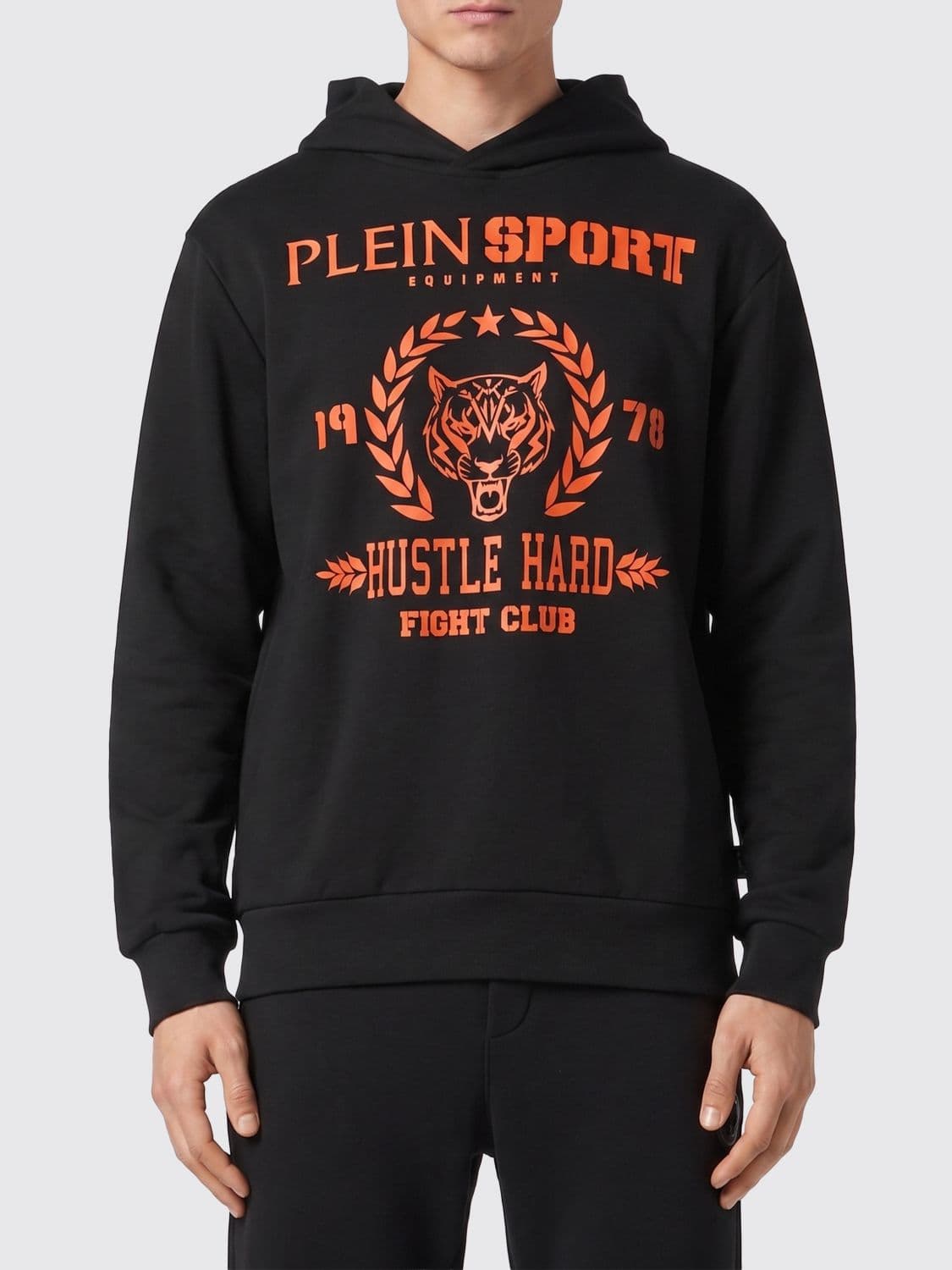 Plein Sport Graphic Print Cotton Hoodie with Dropped Shoulders