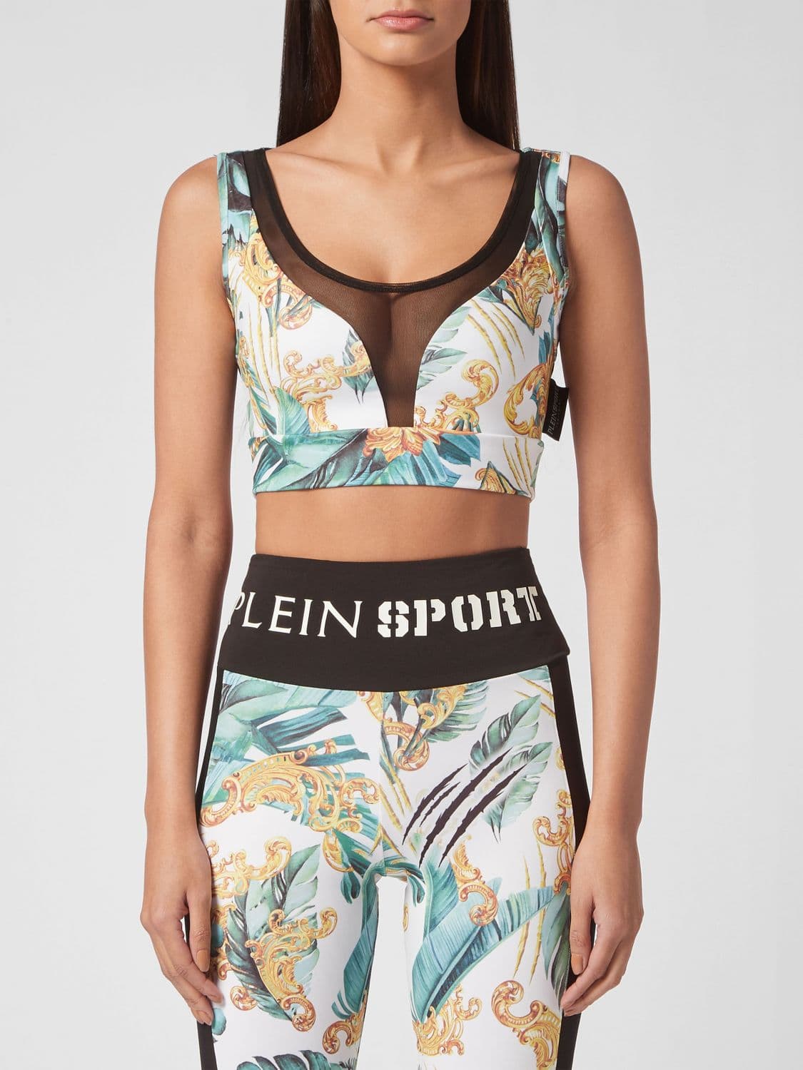 Plein Sport Cropped Sports Top with Off-the-Shoulder Design and Graphic Print