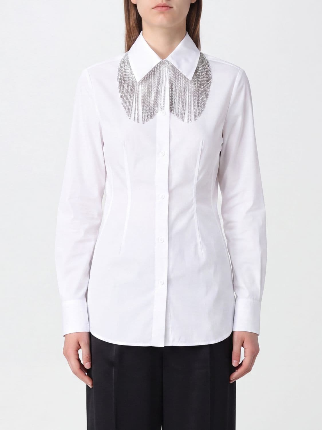 Sportmax Slim Fit Cotton Poplin Shirt with Jewel Fringes