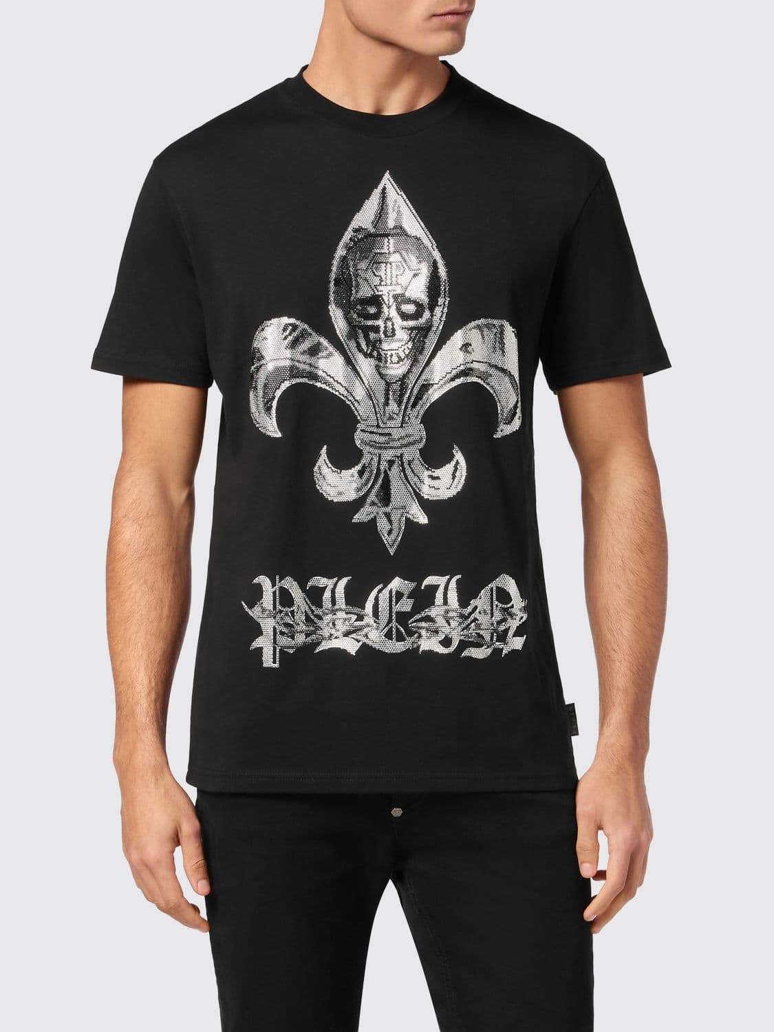 Philipp Plein Cotton T-Shirt with Contrasting Skull and Logo Print