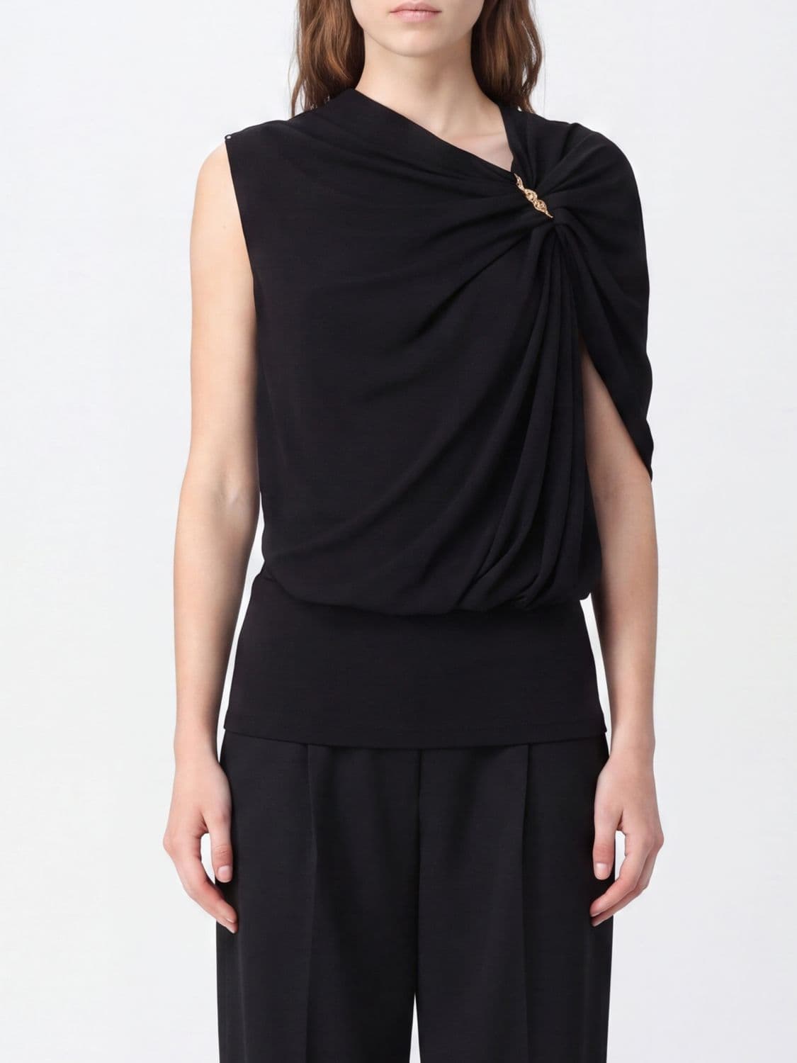 Sportmax Draped One-Shoulder Viscose Top with Metal Ring Detail · S
