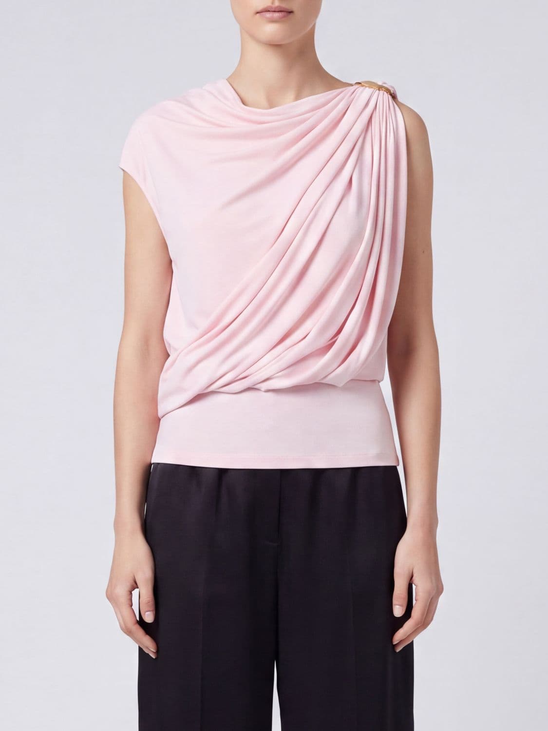 Sportmax Draped One-Shoulder Viscose Top with Metal Ring Detail