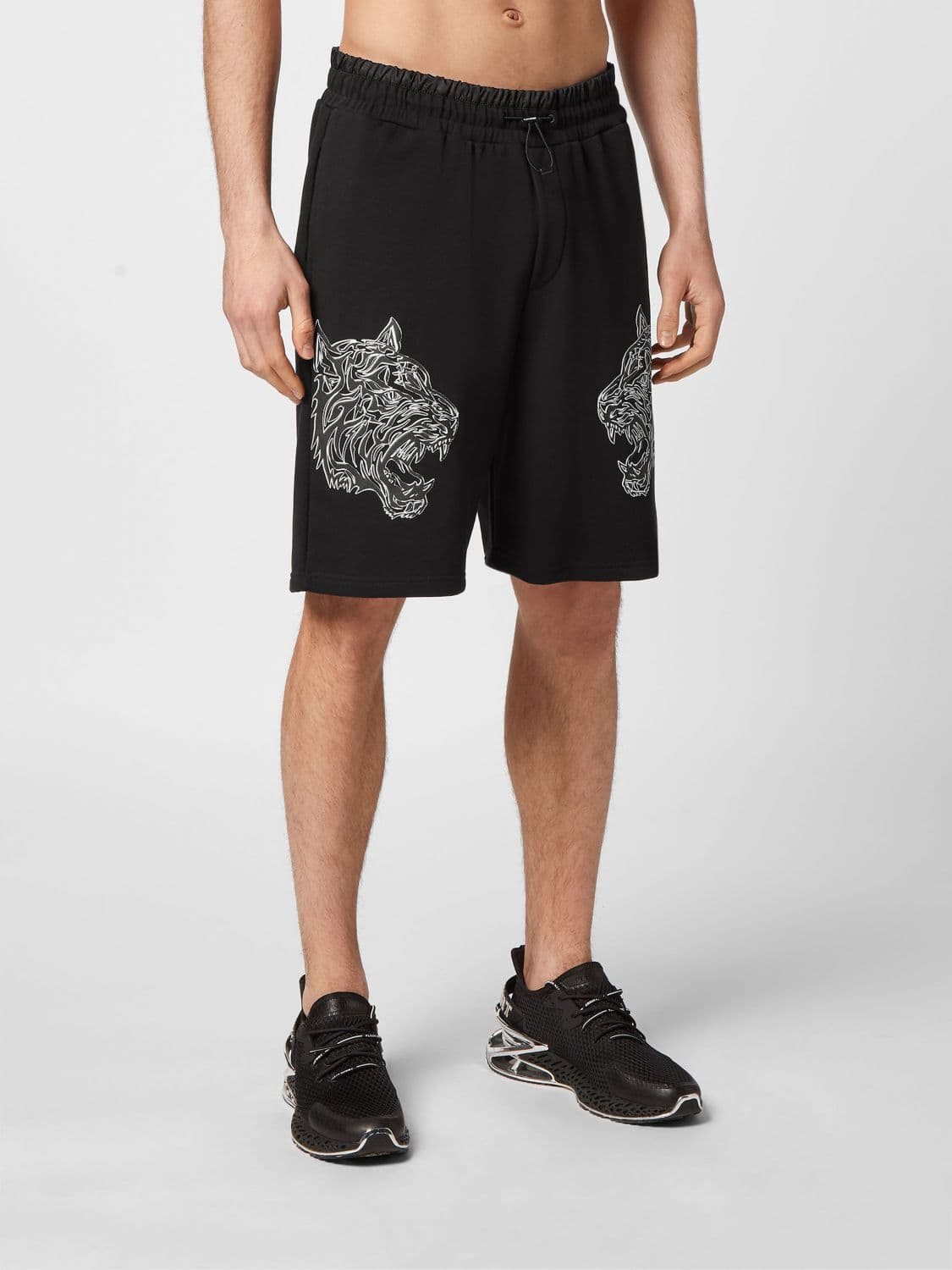 Plein Sport Jersey Jogging Shorts with Graphic Print and Drawstring Waist