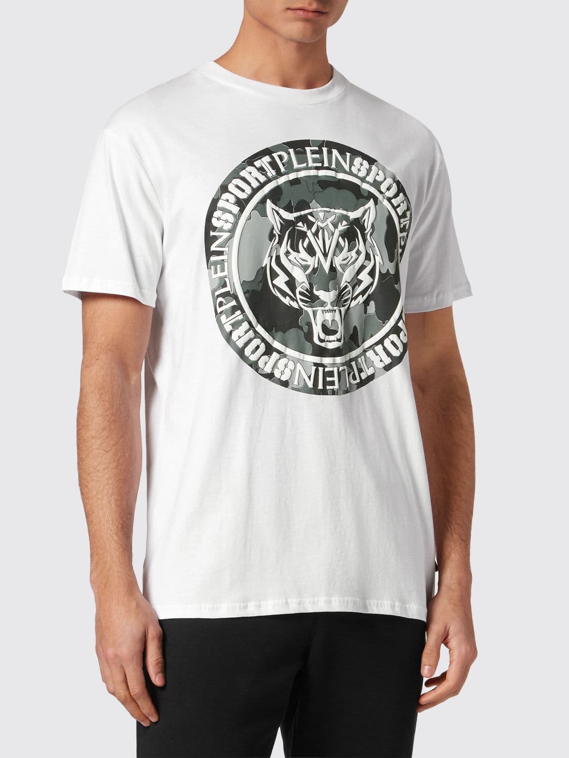 Plein Sport Cotton T-Shirt with Graphic Print and Contrasting Logo