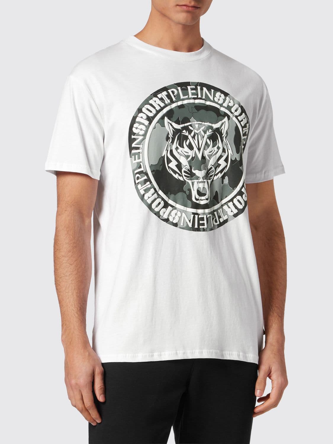Plein Sport Cotton T-Shirt with Graphic Print and Contrasting Logo