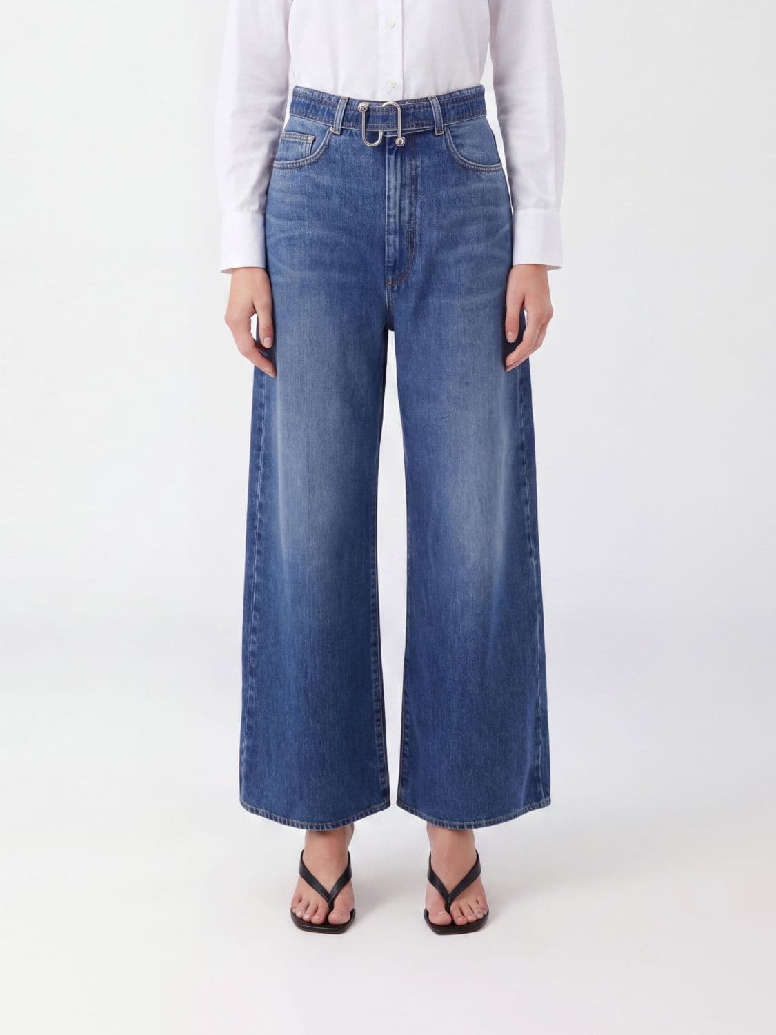 Sportmax Procida High-Waisted Wide Leg Jeans in Denim with Adjustable Belt