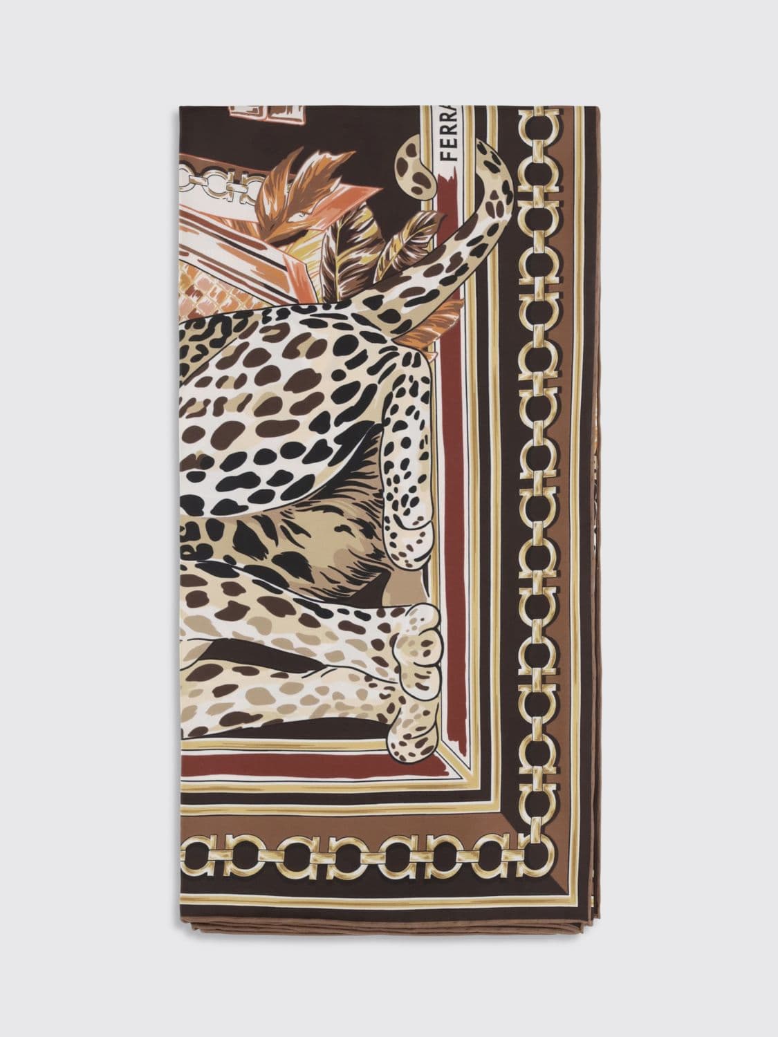 Ferragamo Square Silk Foulard with Animalier Print and Gancini Motif