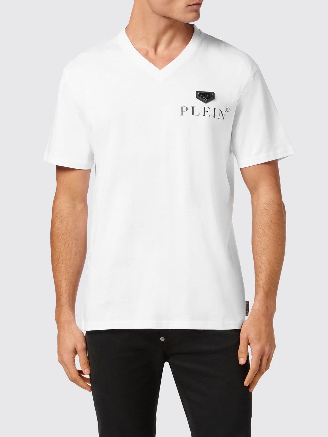 Philipp Plein Slim Fit Cotton V-Neck T-Shirt with Logo