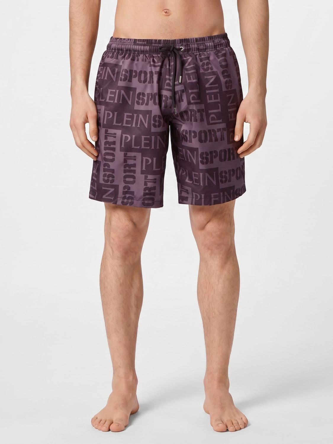 Plein Sport Nylon Swim Trunks with Contrasting Logo and Drawstring
