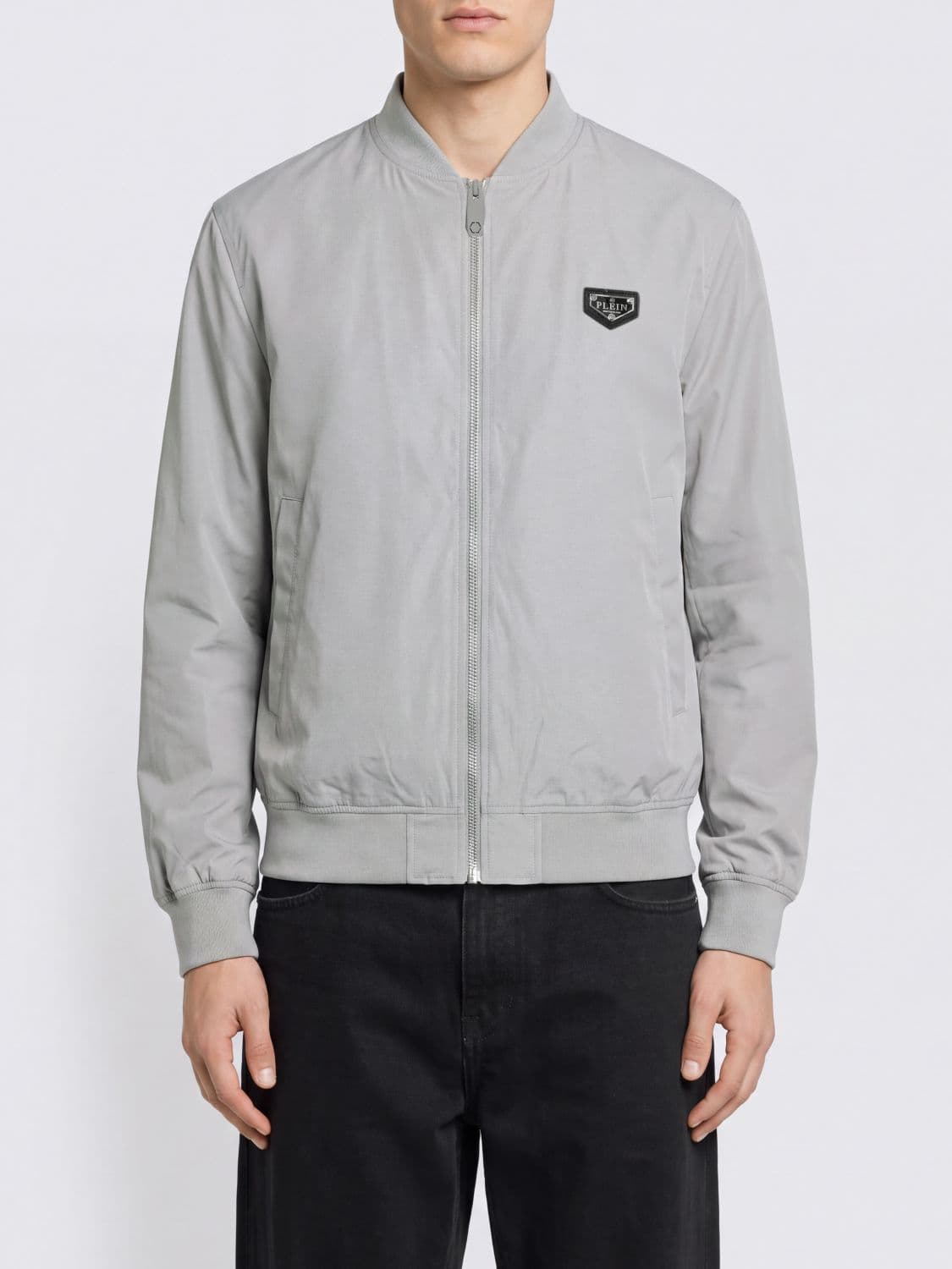 Philipp Plein Lightweight Nylon Bomber Jacket with Iconic Collar and Logo