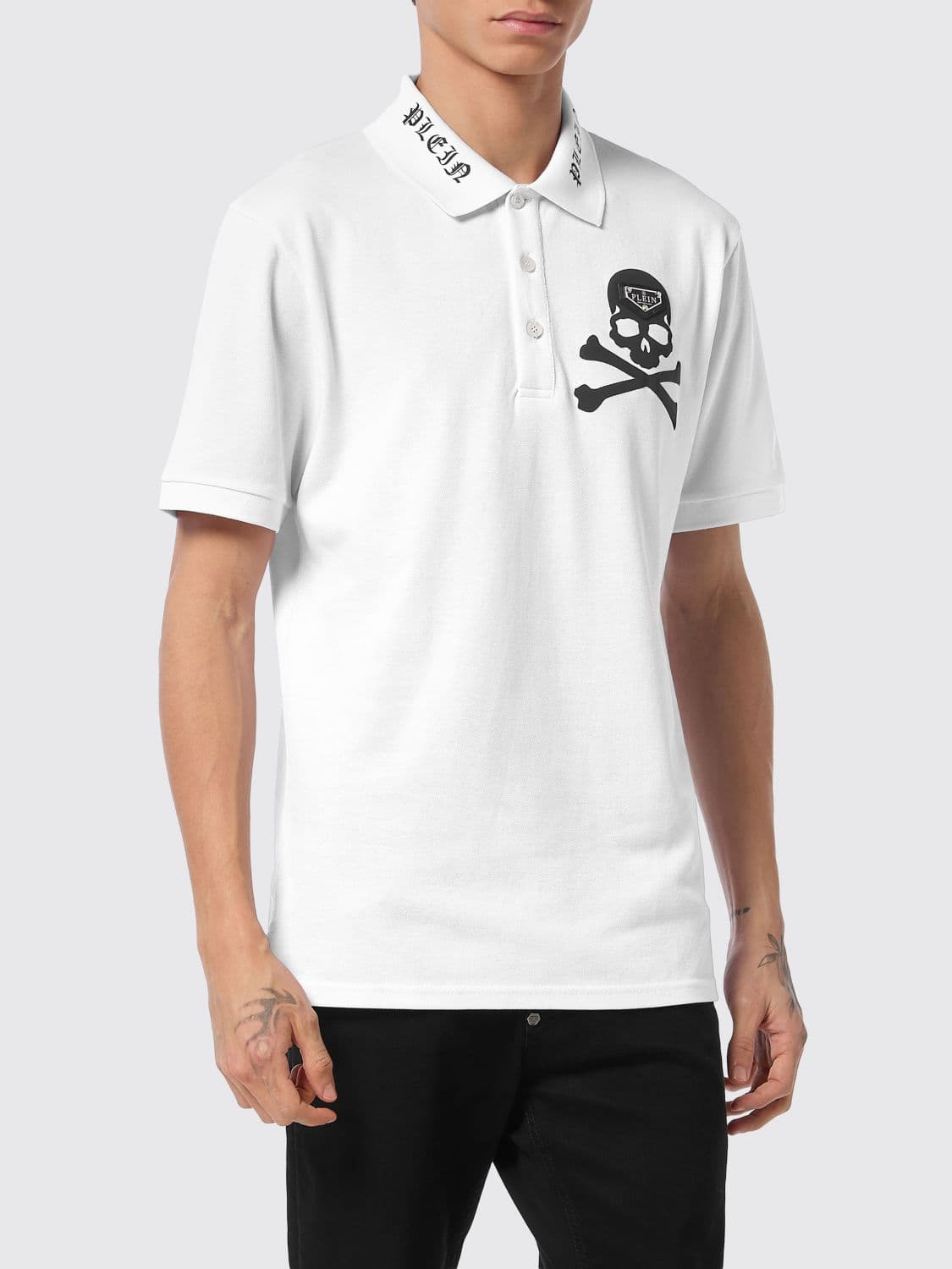 Philipp Plein Cotton Polo Shirt with Skull Print and Hexagon Logo